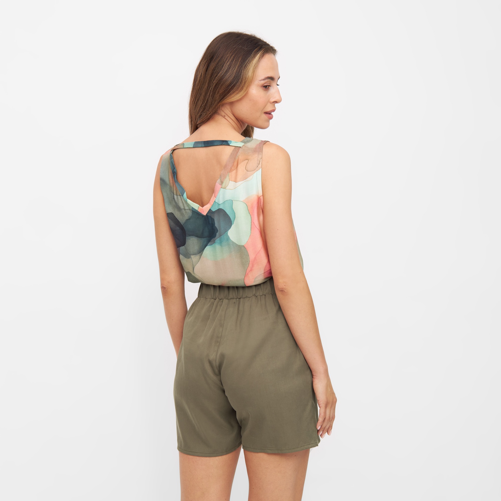 104258 - Damen vegan Bluse Vau Clouds Print Mehrfarbig