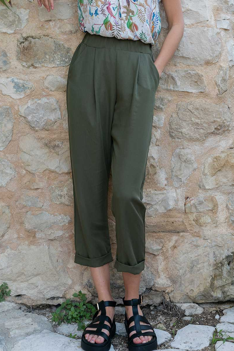 Widda Damen vegan Hose Plissee Jupp OlivgrÃ¼n