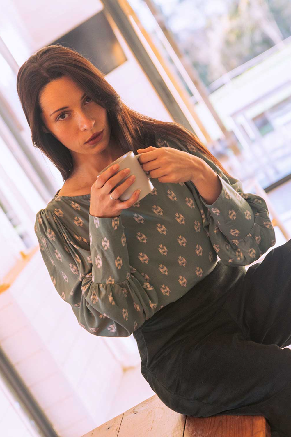 Image of Widda dames vegan Blouse Cava Met Inca Patroon Mint