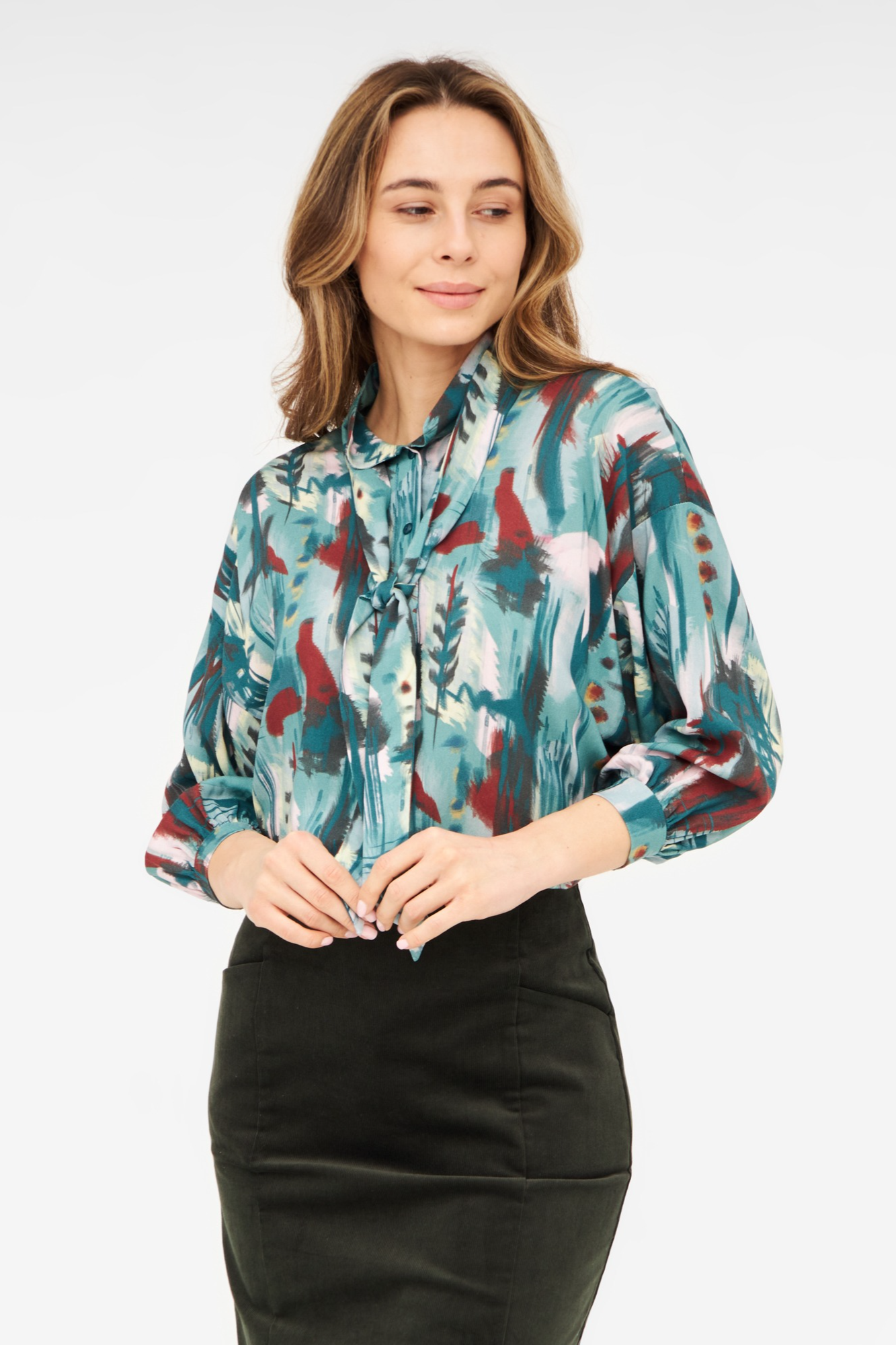 Widda Damen vegan Bluse Statement Mavis Watercolor Petrol