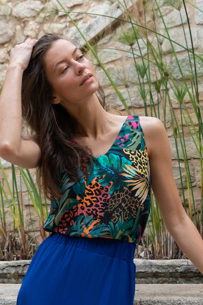 Widda Damen vegan Bluse Vau Gemustert Multicolor