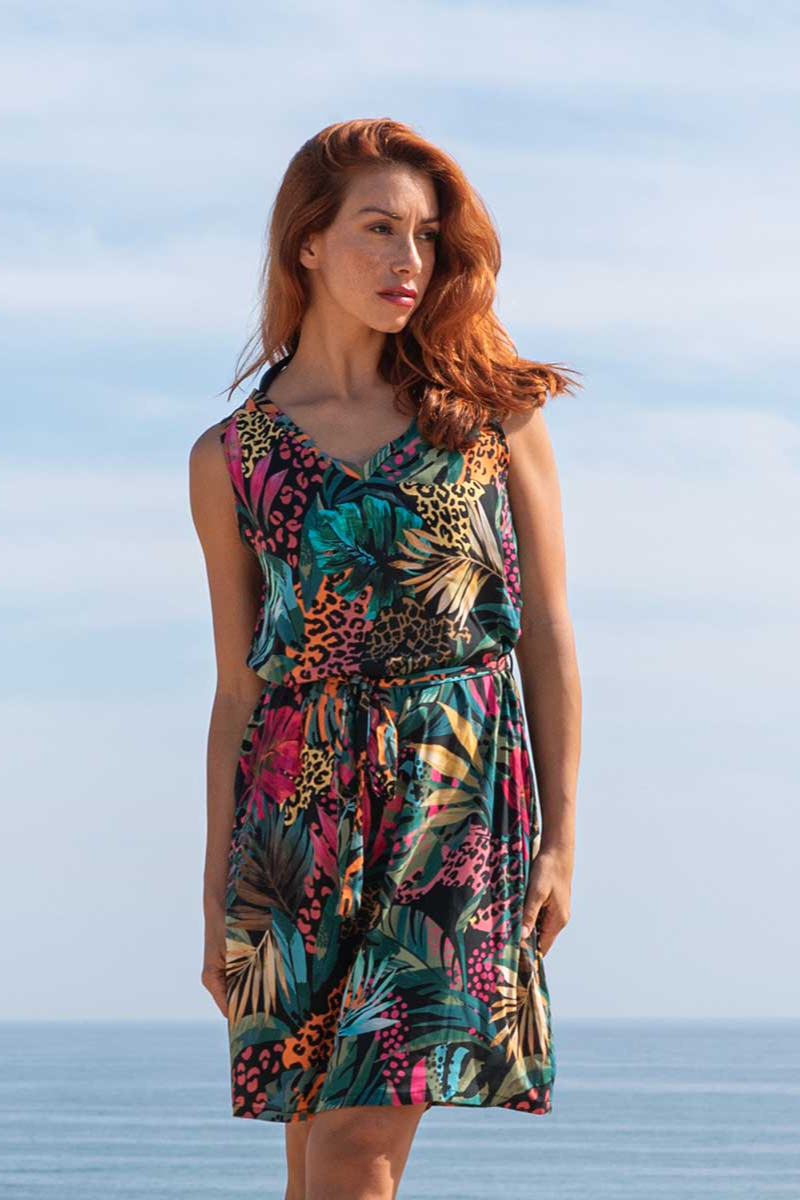 Widda Damen vegan Kleid Rani Tropical Print Mehrfarbig