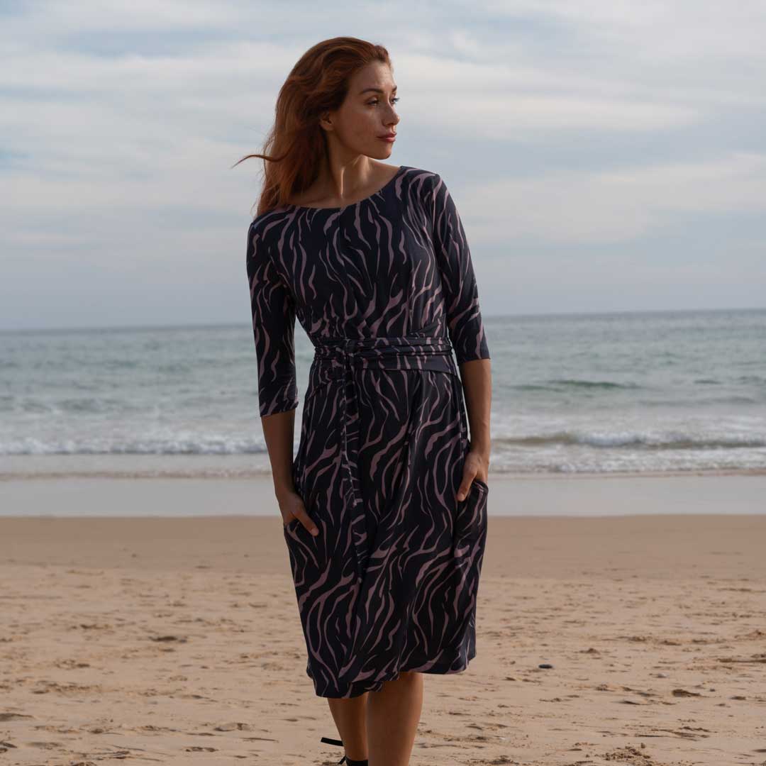 Widda womens vegan Wrap Dress Kimori Dark Blue/Grey