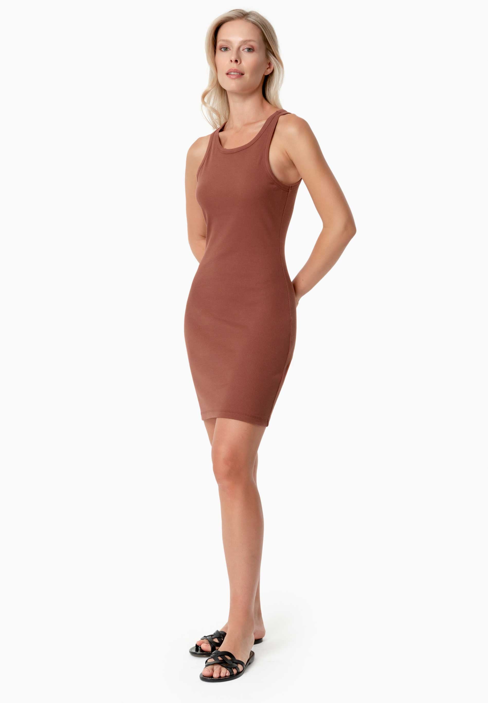 ORGANICATION womens vegan Dress Ribbed Derren Coffee Brown