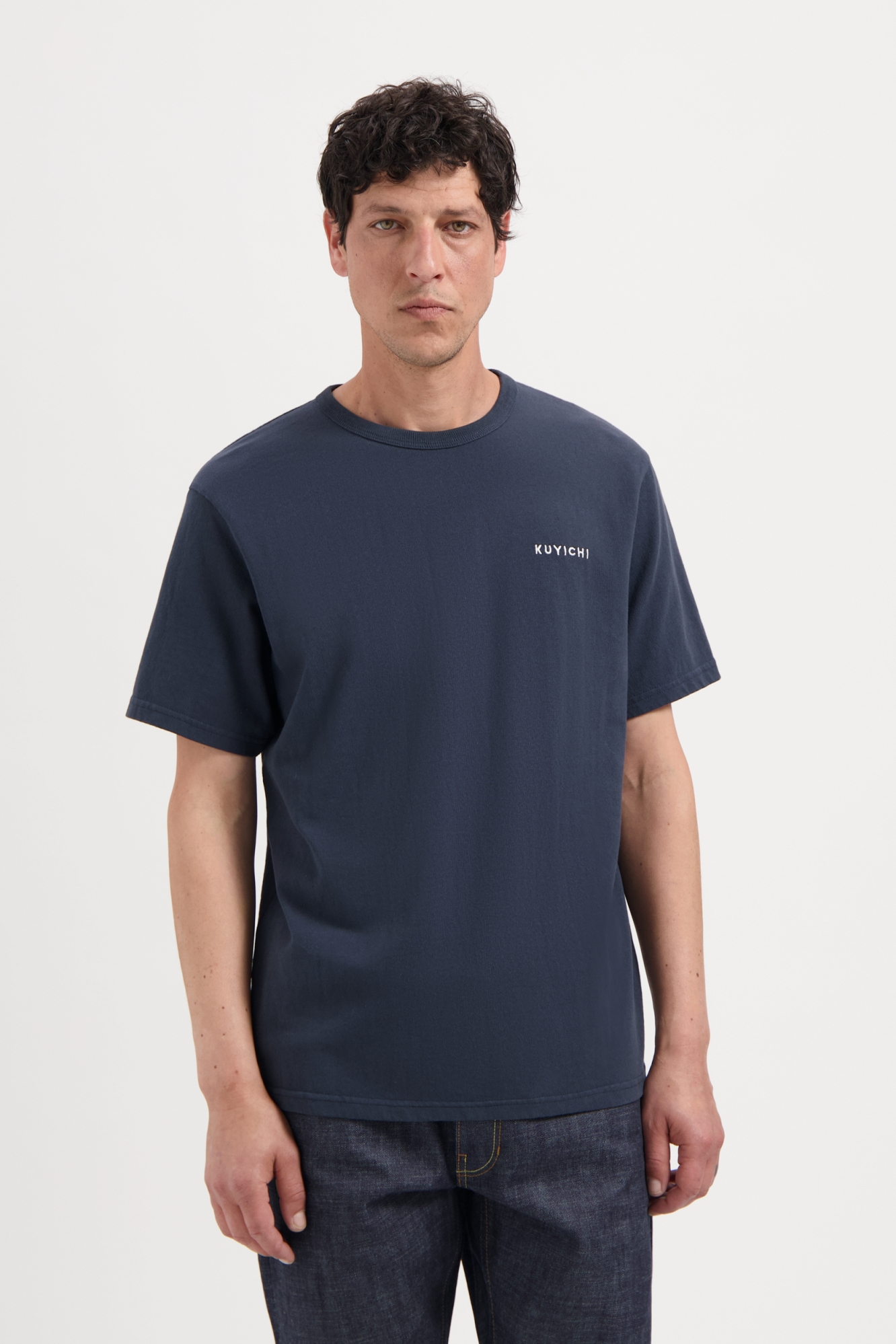Kuyichi Herren vegan T-Shirt Liam Heavyweight Signature Mitternachtsblau