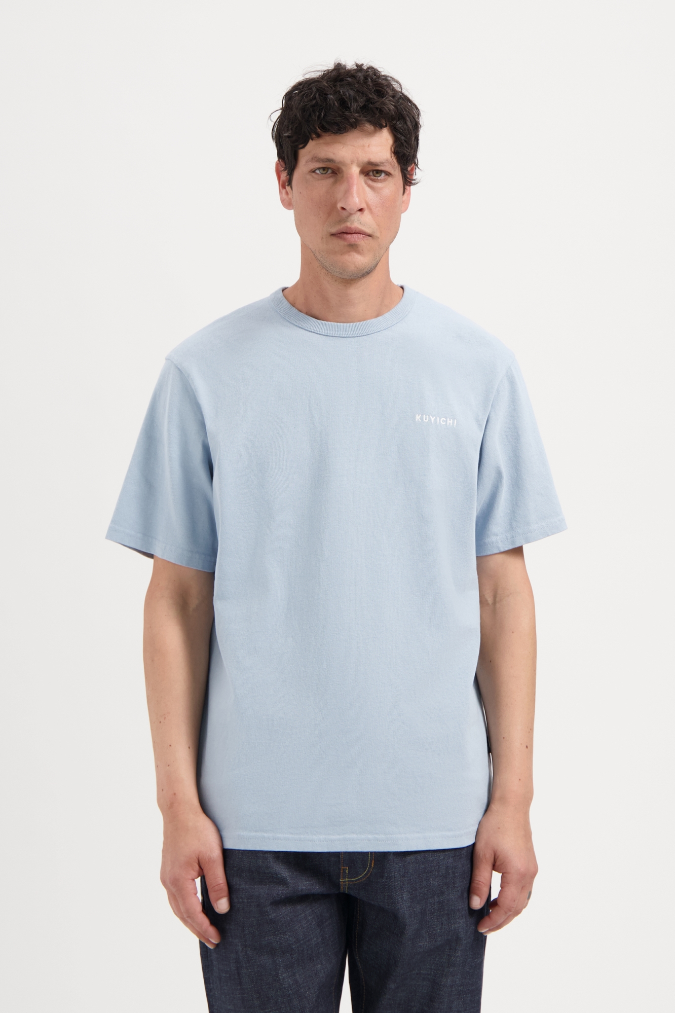 Kuyichi Herren vegan T-Shirt Liam Heavyweight Signature Cloud Blue