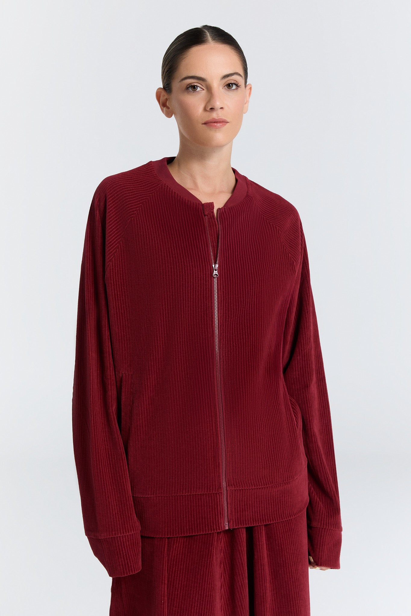 Leela Cotton Damen vegan Jacke Baseball Bordeaux