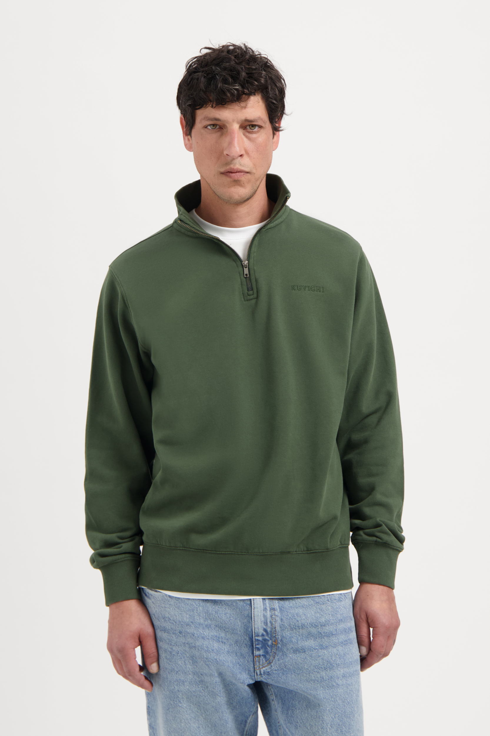 Image of Kuyichi mannen vegan Sweatshirt Met Rits Vince Groen