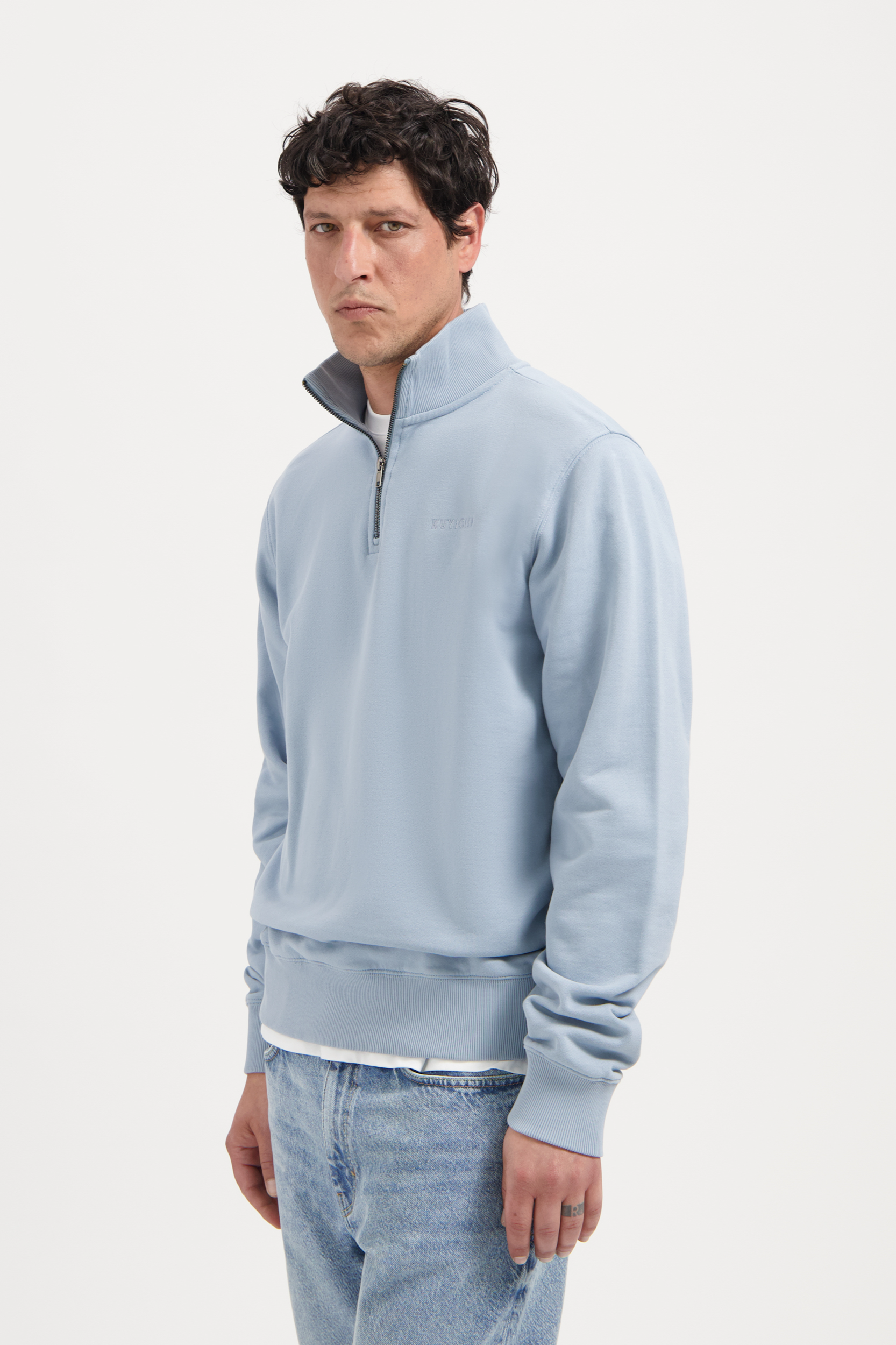 Image of Kuyichi mannen vegan Sweatshirt Met Rits Vince Cloud Blue