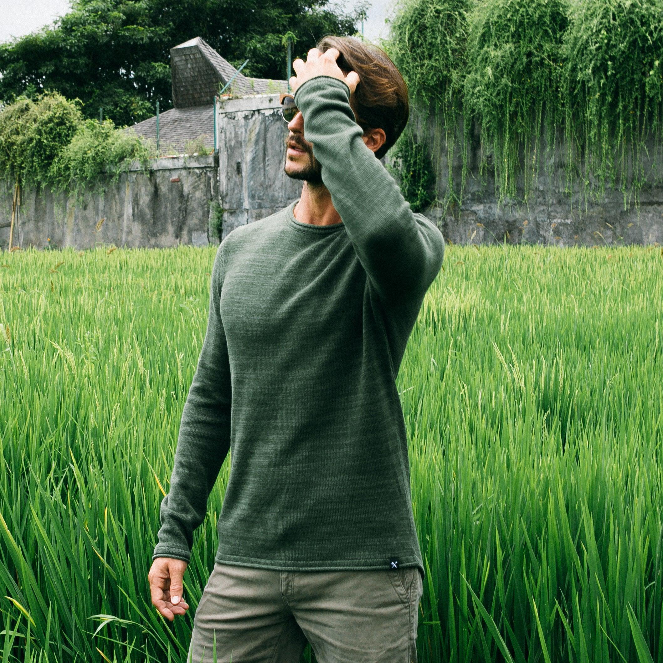 The Driftwood Tales men vegan Knit Sweater Army Green