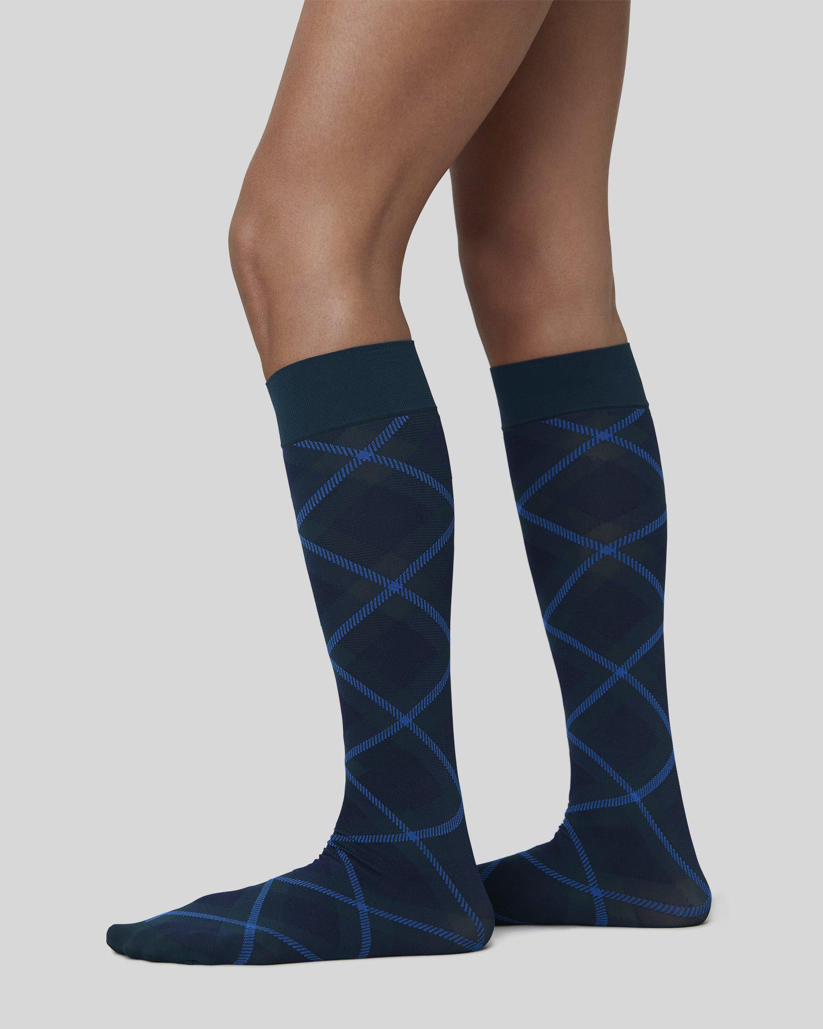 Swedish Stockings womens vegan Multipack 2x Knee Highs Franka Check & Solid Dark Green