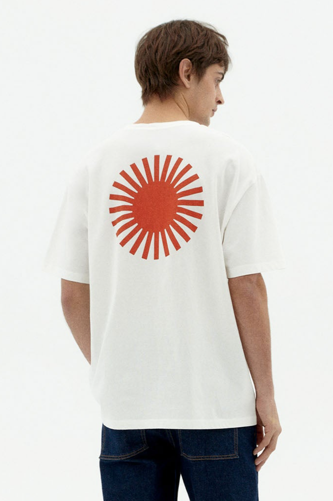 Thinking mu Herren vegan T-Shirt Aaron Red Sun Back Print WeiÃŸ