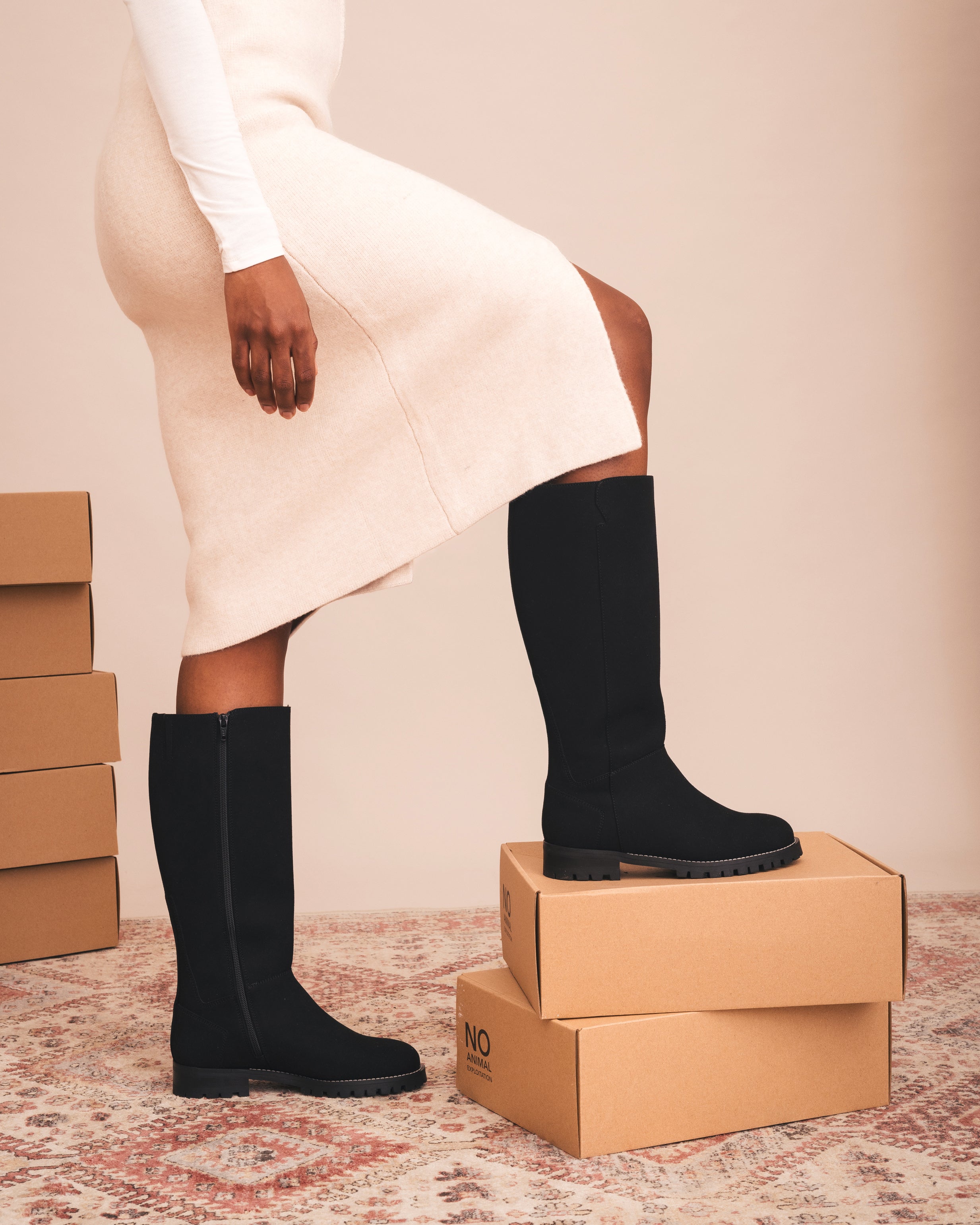 NAE womens vegan Knee High Boots Irem Black