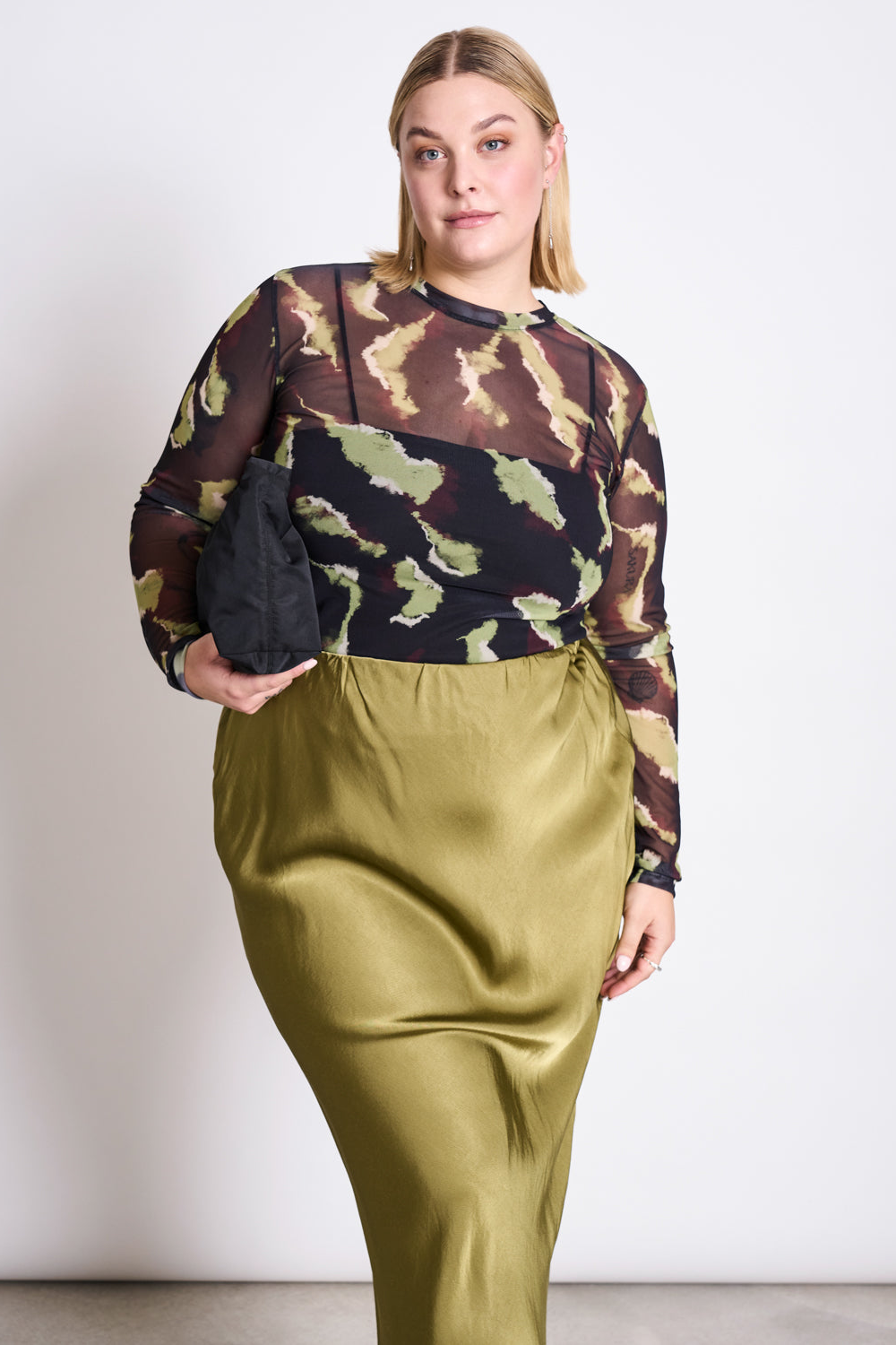 JAN N JUNE Damen vegan Mesh Longsleeve Dora Mossfire Gr&Atilde;&frac14;n