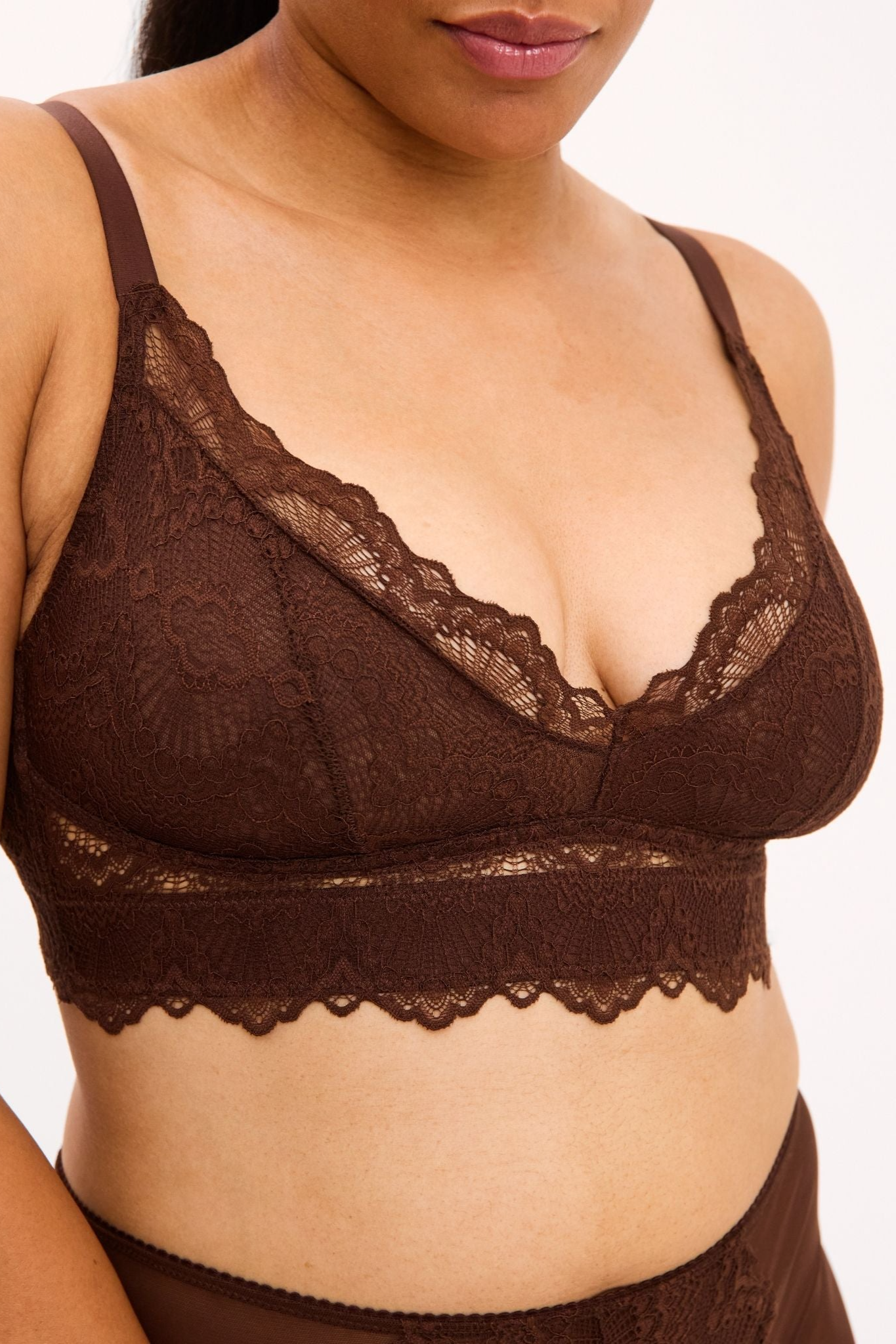 Understatement Damen vegan Stütz-Bh Spitze Kaffeebraun