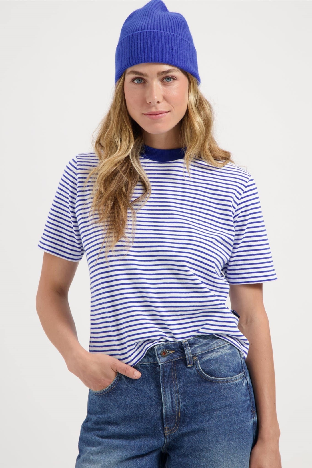 Kuyichi Damen vegan T-Shirt Jill Gestreift Blau