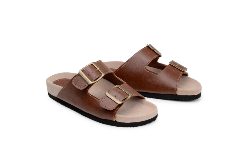 Green Laces men vegan Sandals Two Strap Truda Chestnut Brown