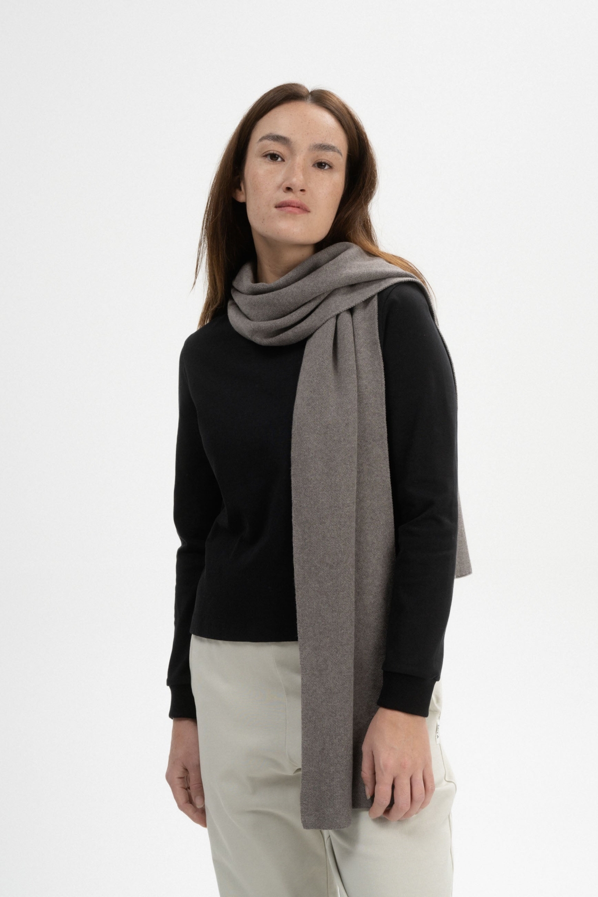 MELA men vegan Knit Scarf Jacquard Rib Asmee Bear Melange
