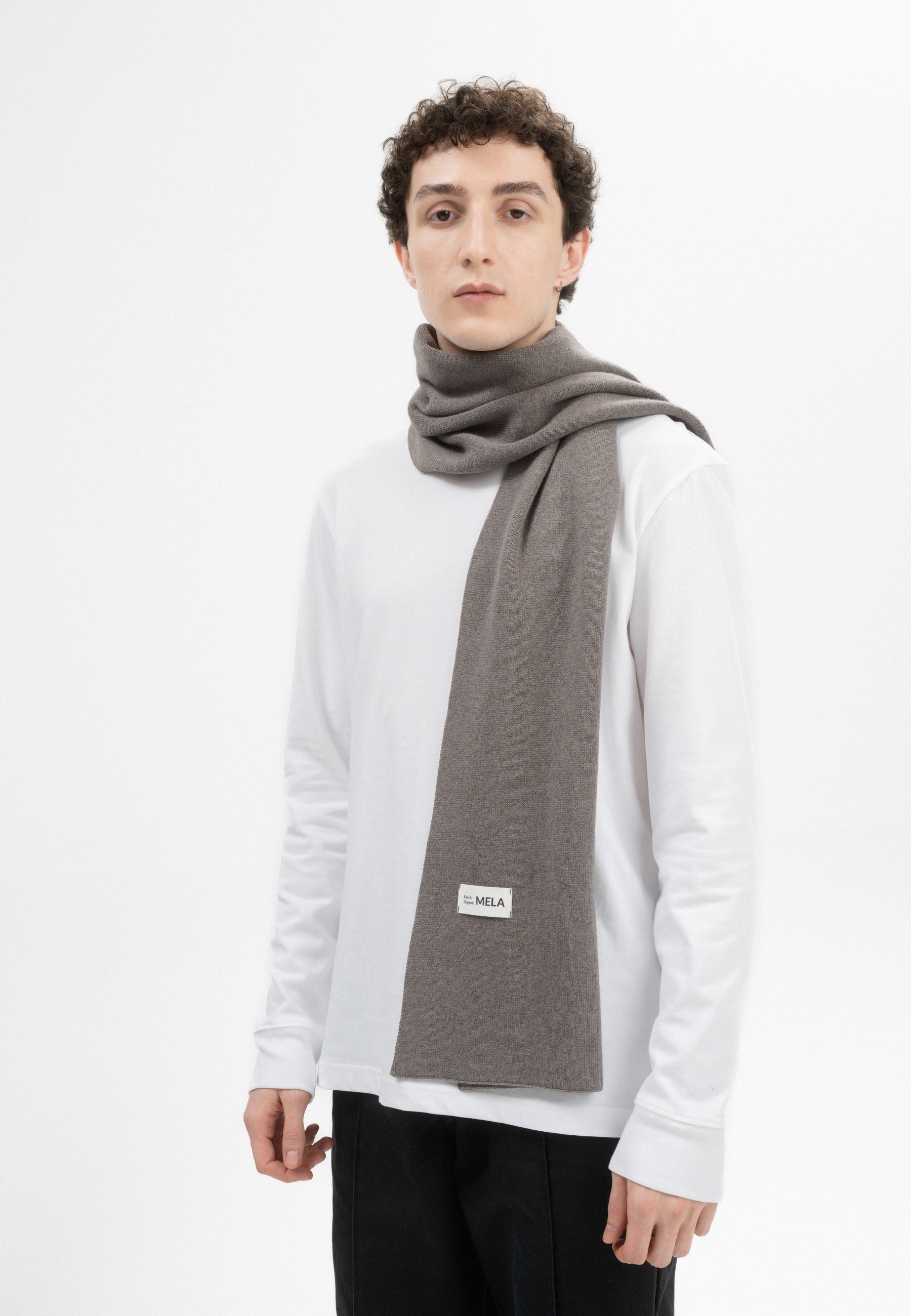 MELA men vegan Knit Scarf Jacquard Rib Asmee Bear Melange