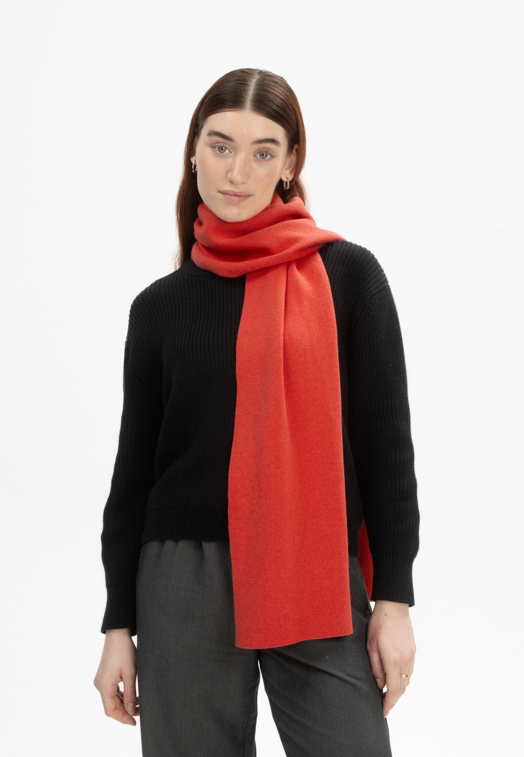 MELA men vegan Knit Scarf Jacquard Rib Asmee Red Apple Melange
