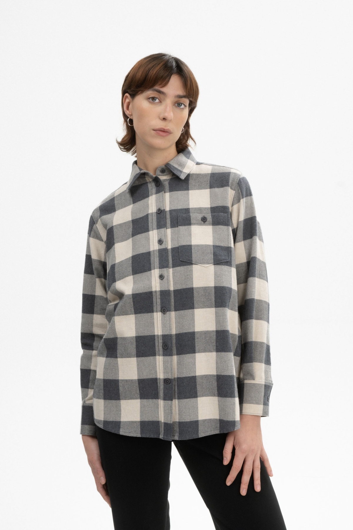 Image of MELA dames vegan Overhemd Flanel Akhela Antraciet Geruit