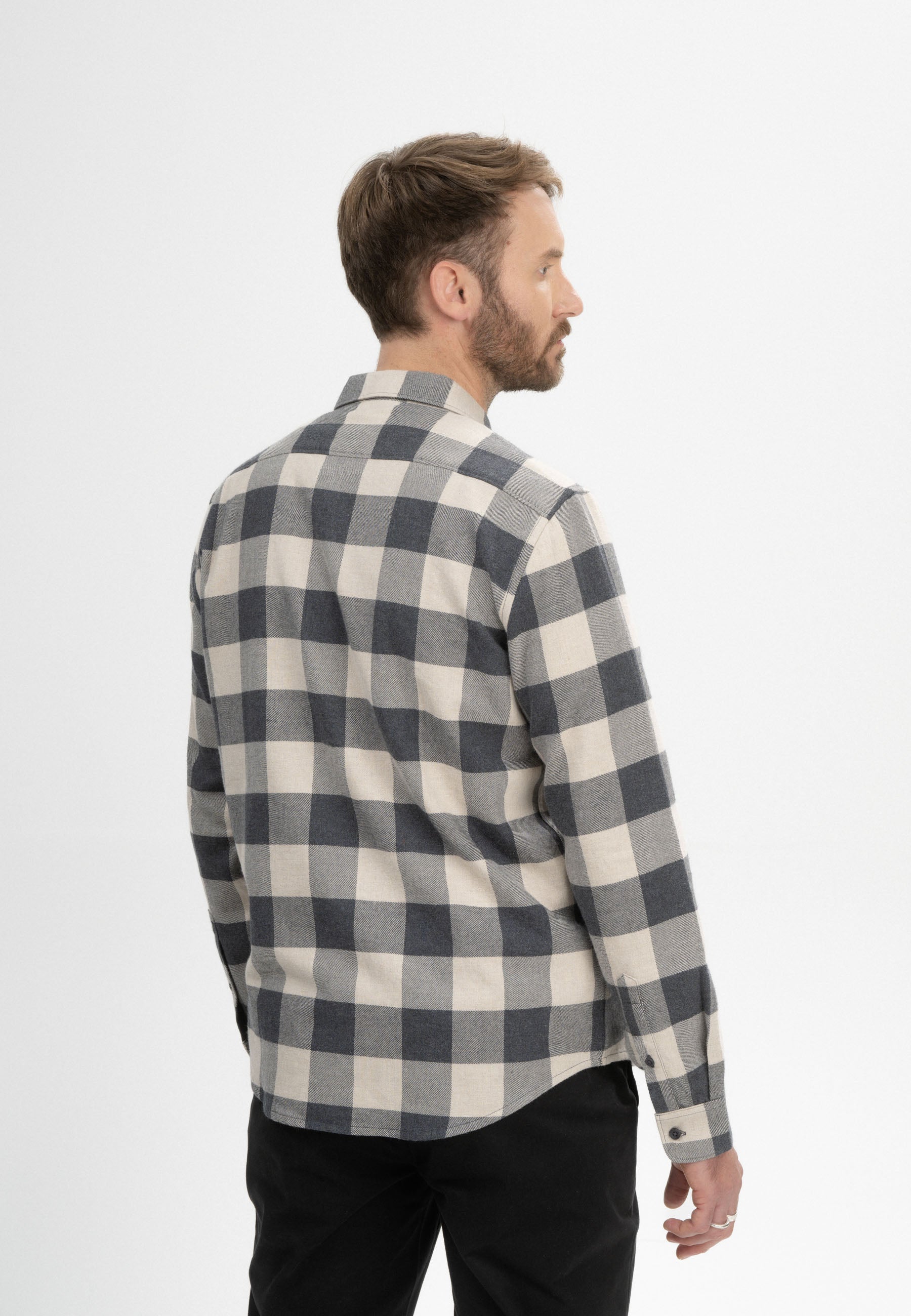 MELA men vegan Shirt Flannel Sahel Anthracite Plaid