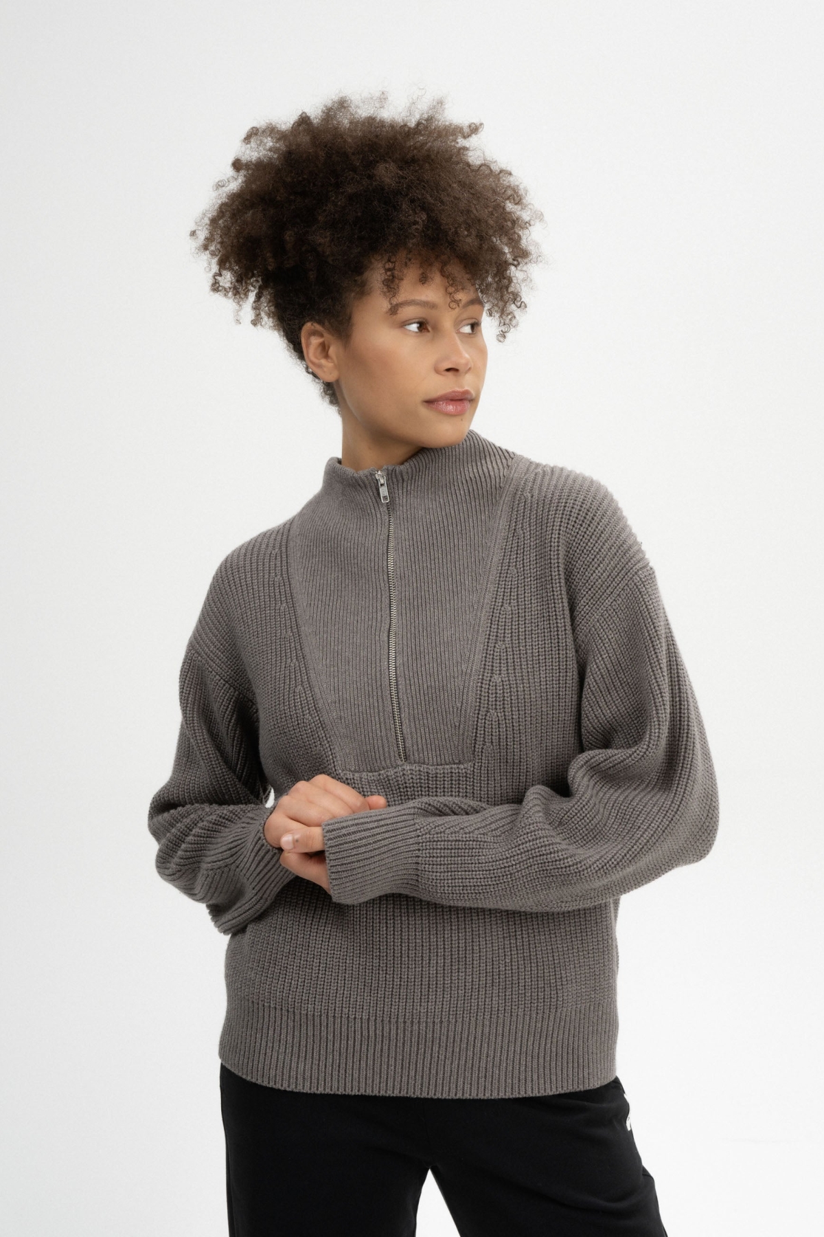 MELA Damen vegan Strickpullover Rippe Kimaya BÃ¤r nge