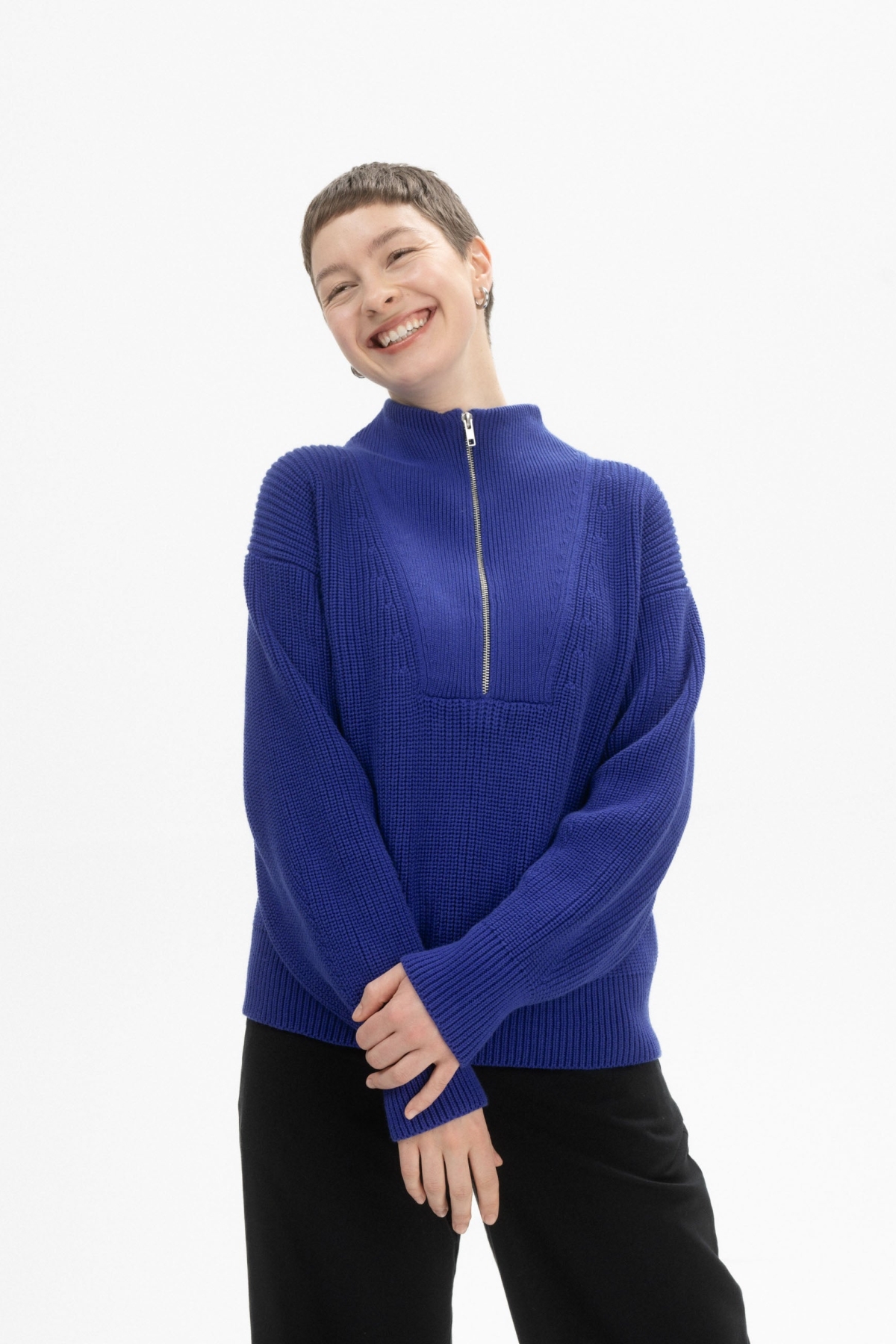MELA Damen vegan Strickpullover Rippe Kimaya Bold Blue