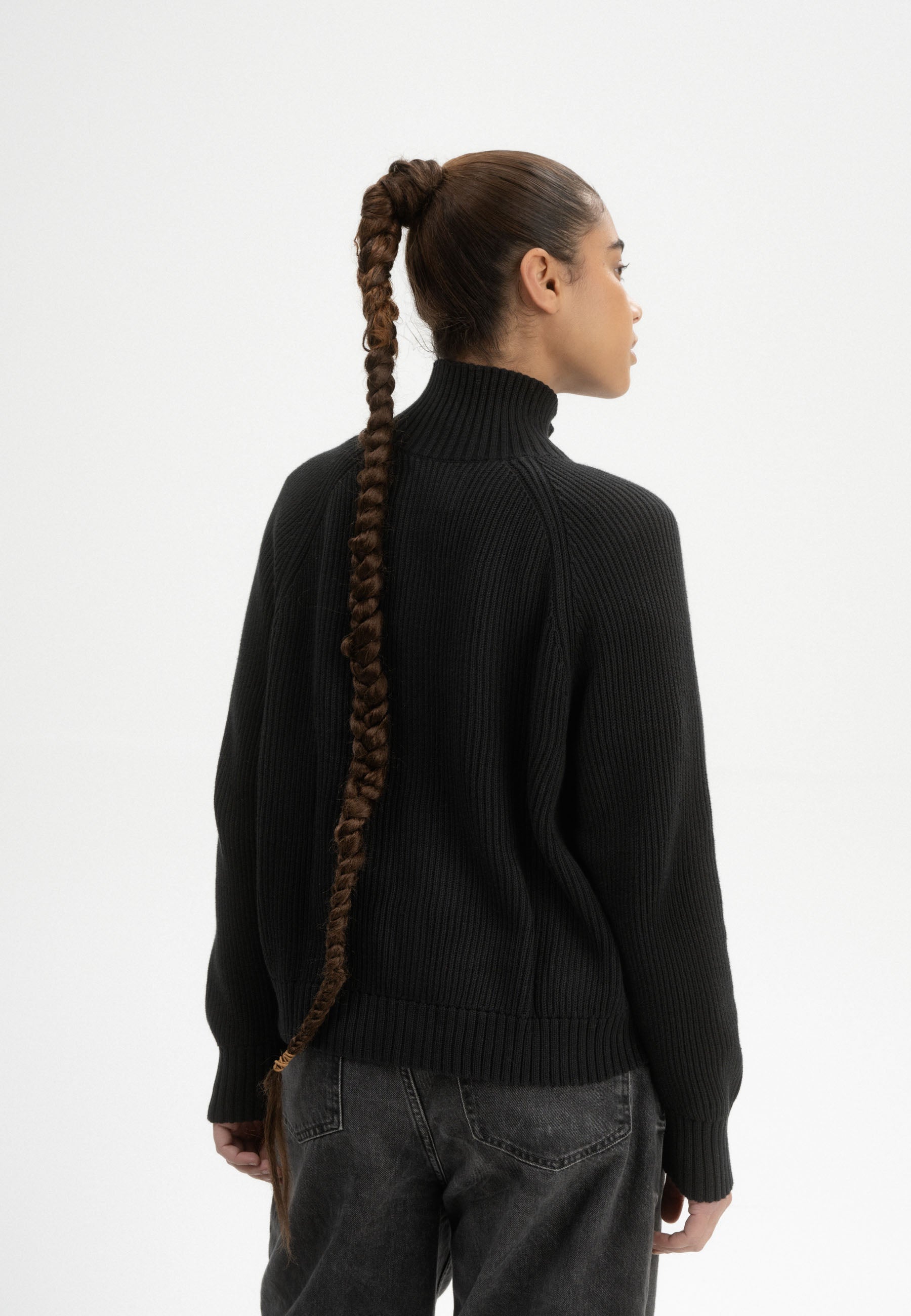 MELA womens vegan Knit Jacket Rib Kamuka Black
