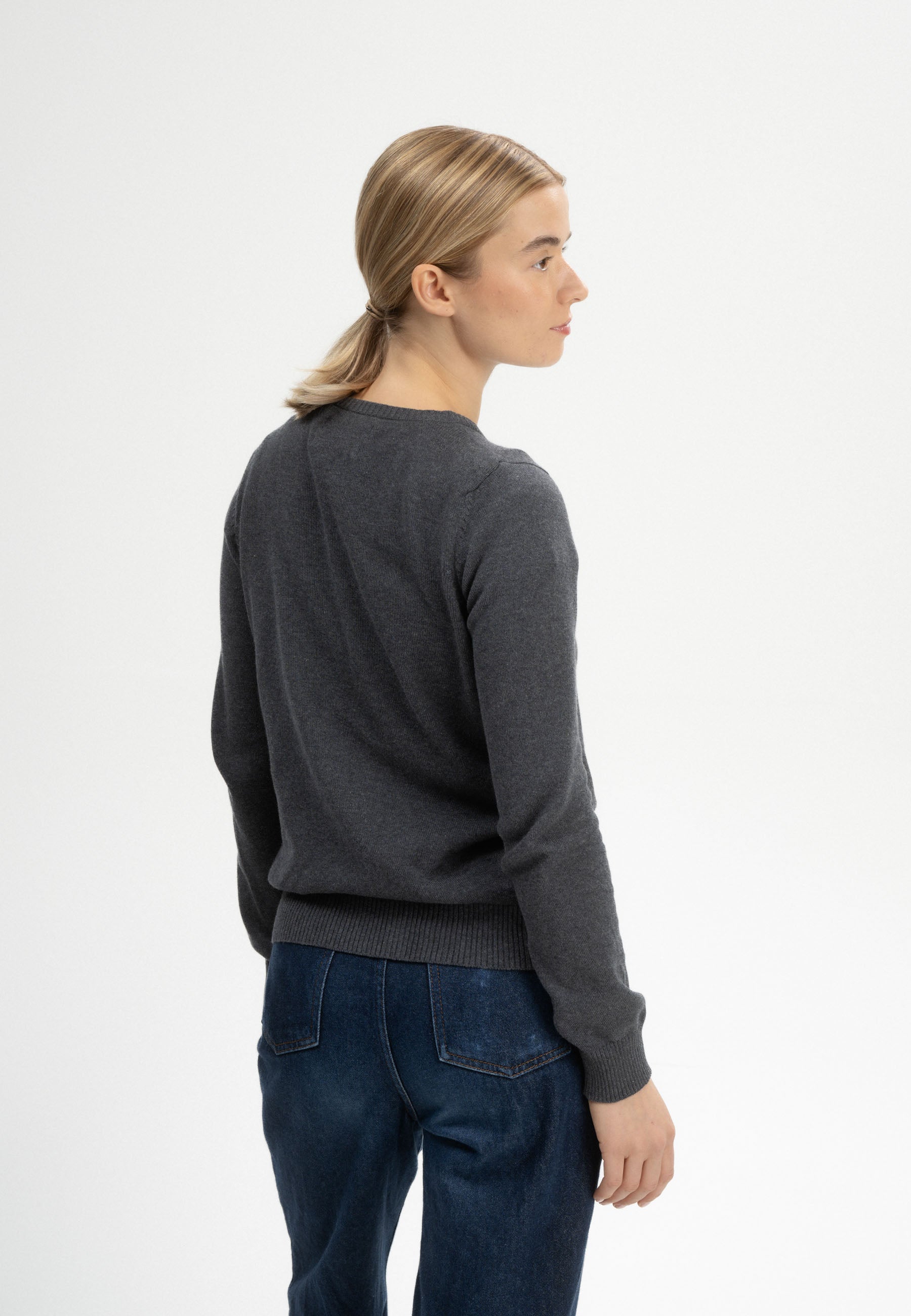 MELA womens vegan Knit Cardigan Fine Nameen Anthracite Melange