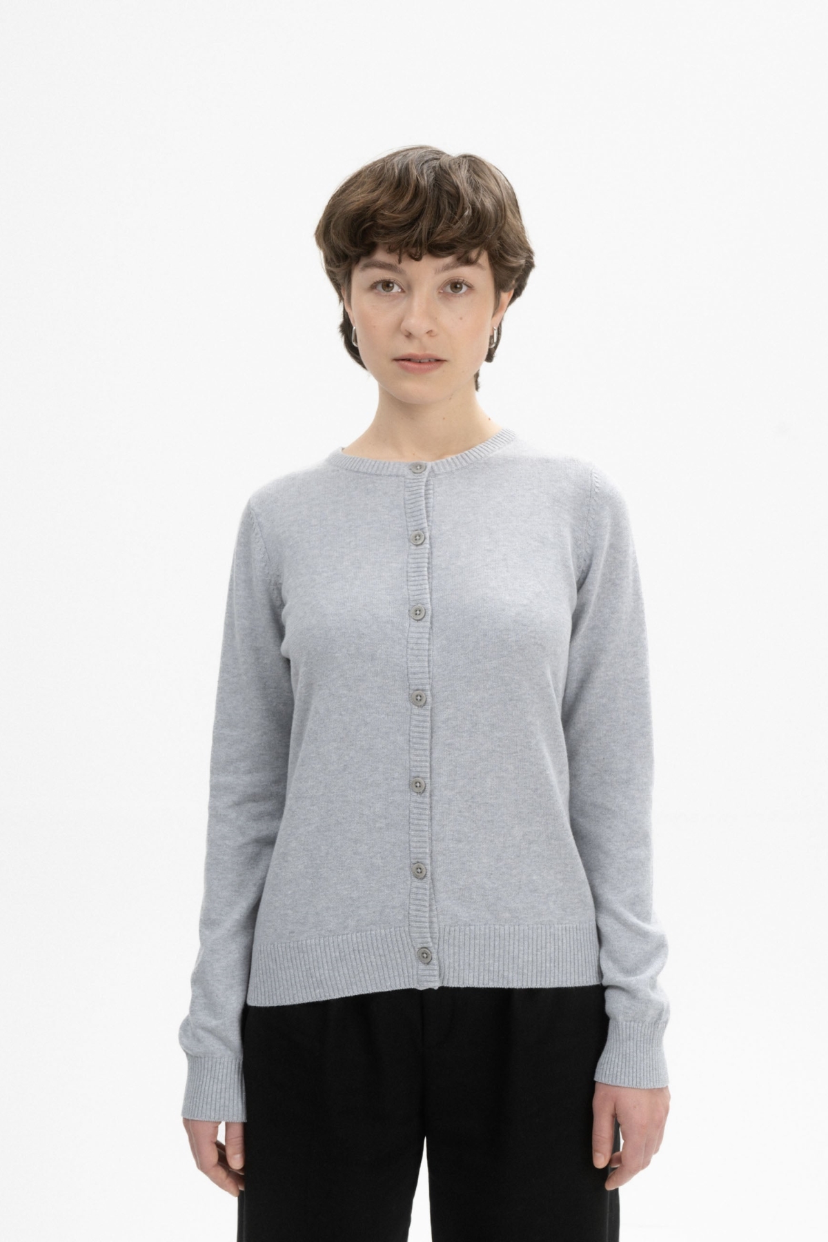 Image of MELA dames vegan Gebreid Vest Fijn Namen Grijs GemÃªleerd