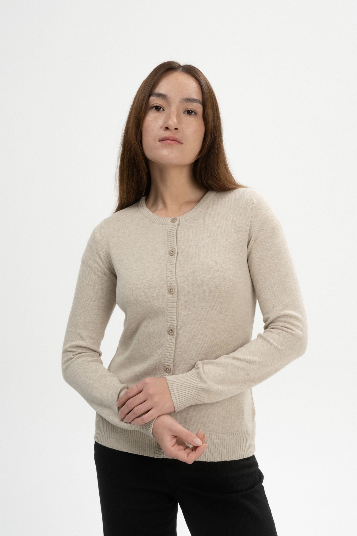 Image of MELA dames vegan Gebreid Vest Fijn Nameen Pebble Melange Beige