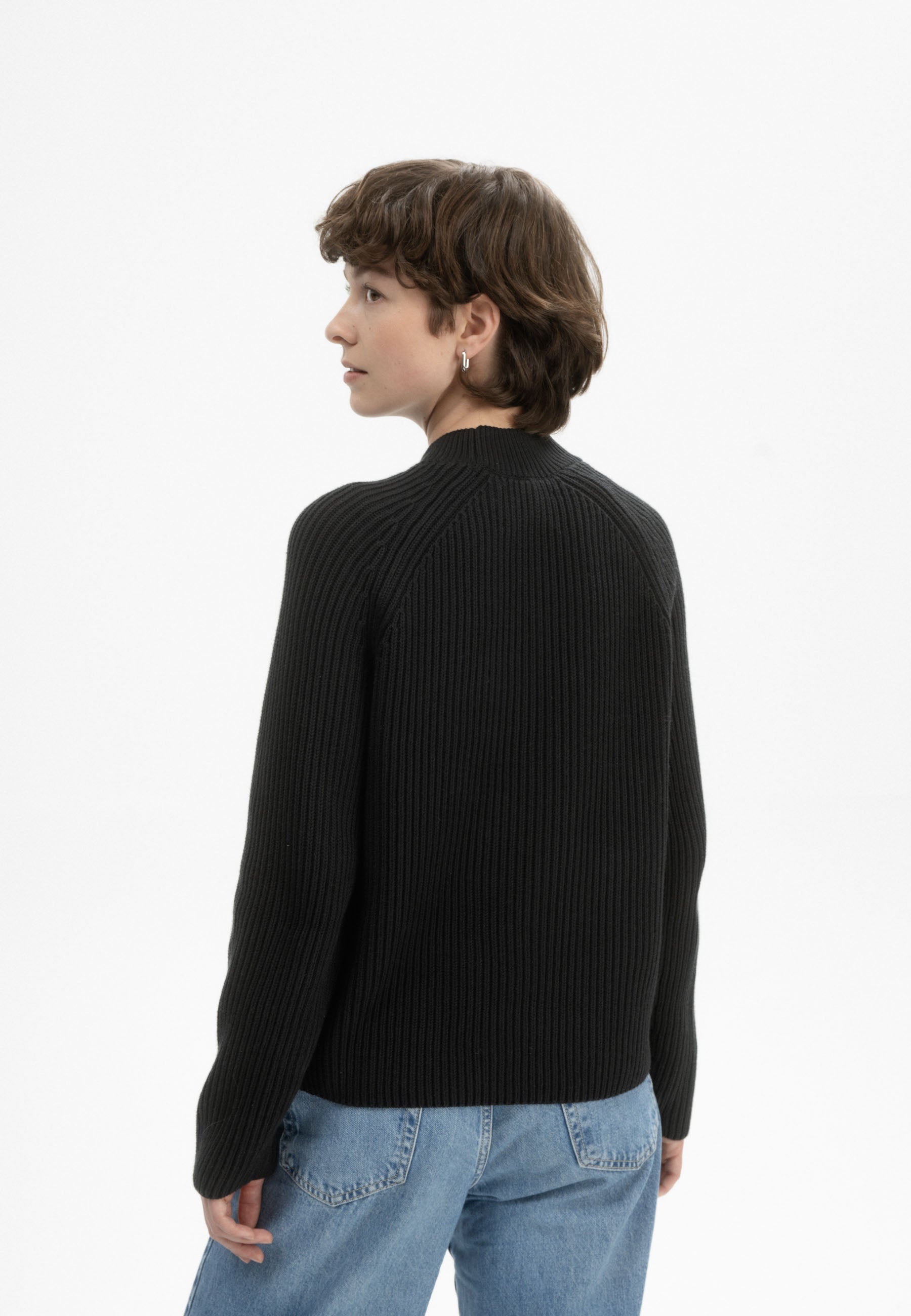 MELA womens vegan Knit Sweater Rib Stand Up Collar Analah Black