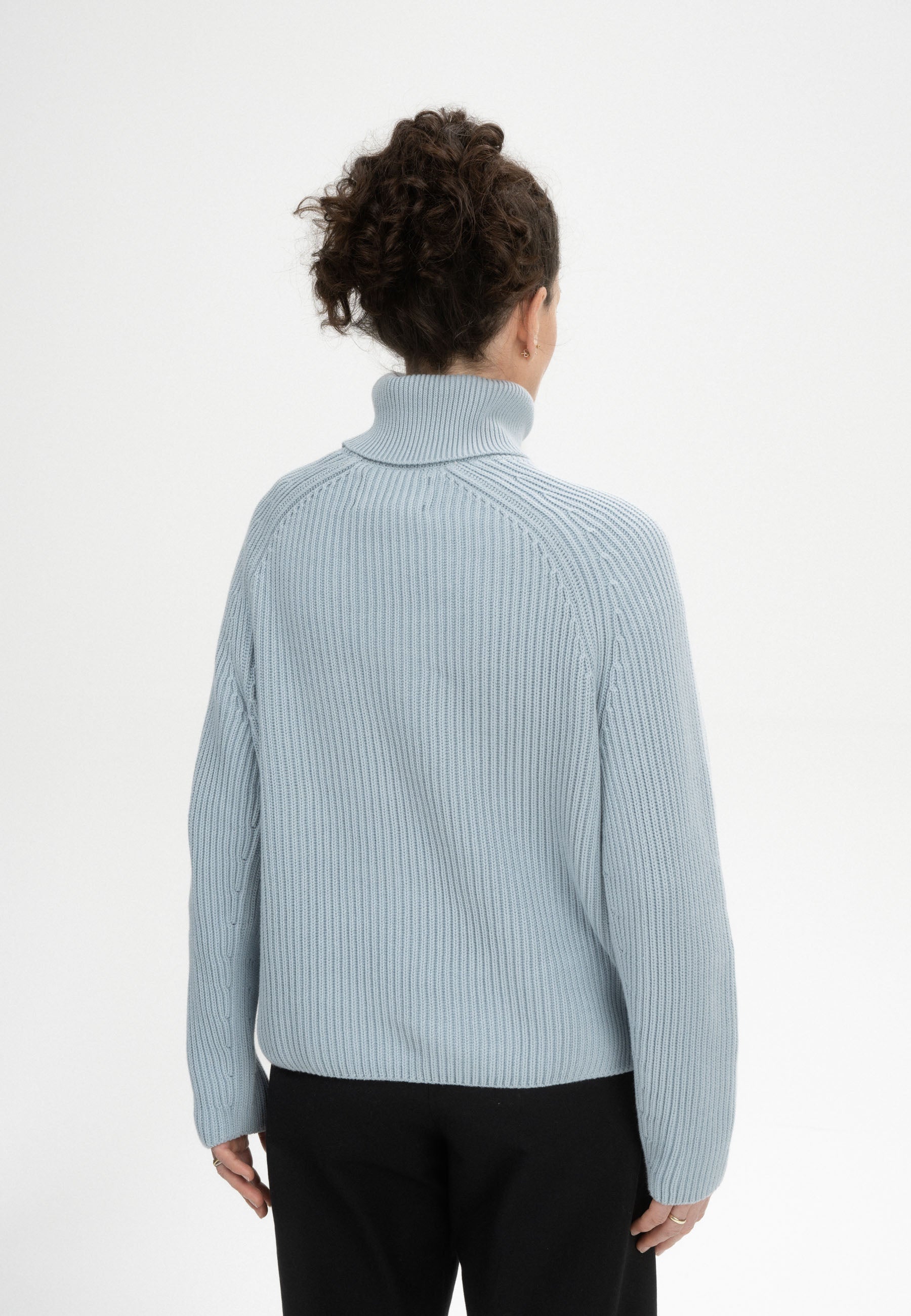 MELA womens vegan Knit Sweater Rib Turtleneck Chirha Cloudy Blue