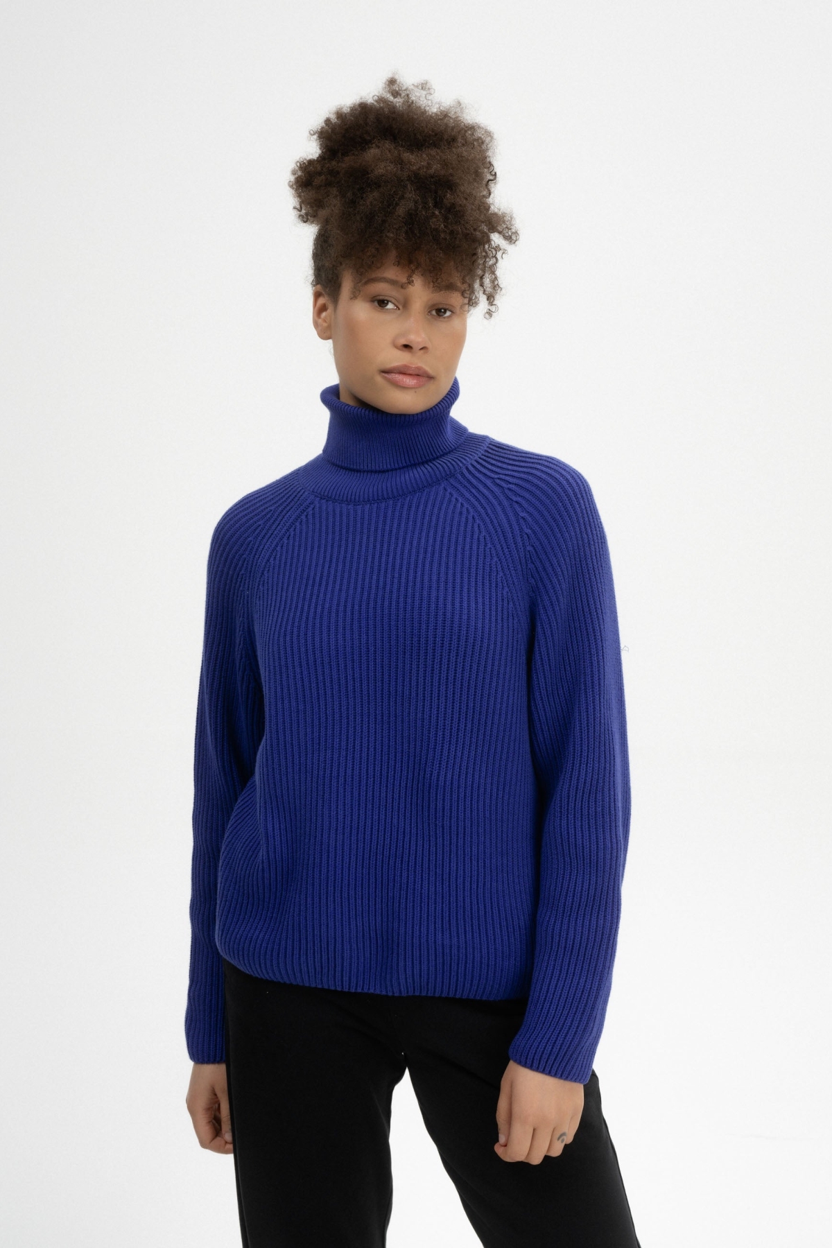 MELA Damen vegan Strickpullover Rippen-Rollkragen Chirha Bold Blue