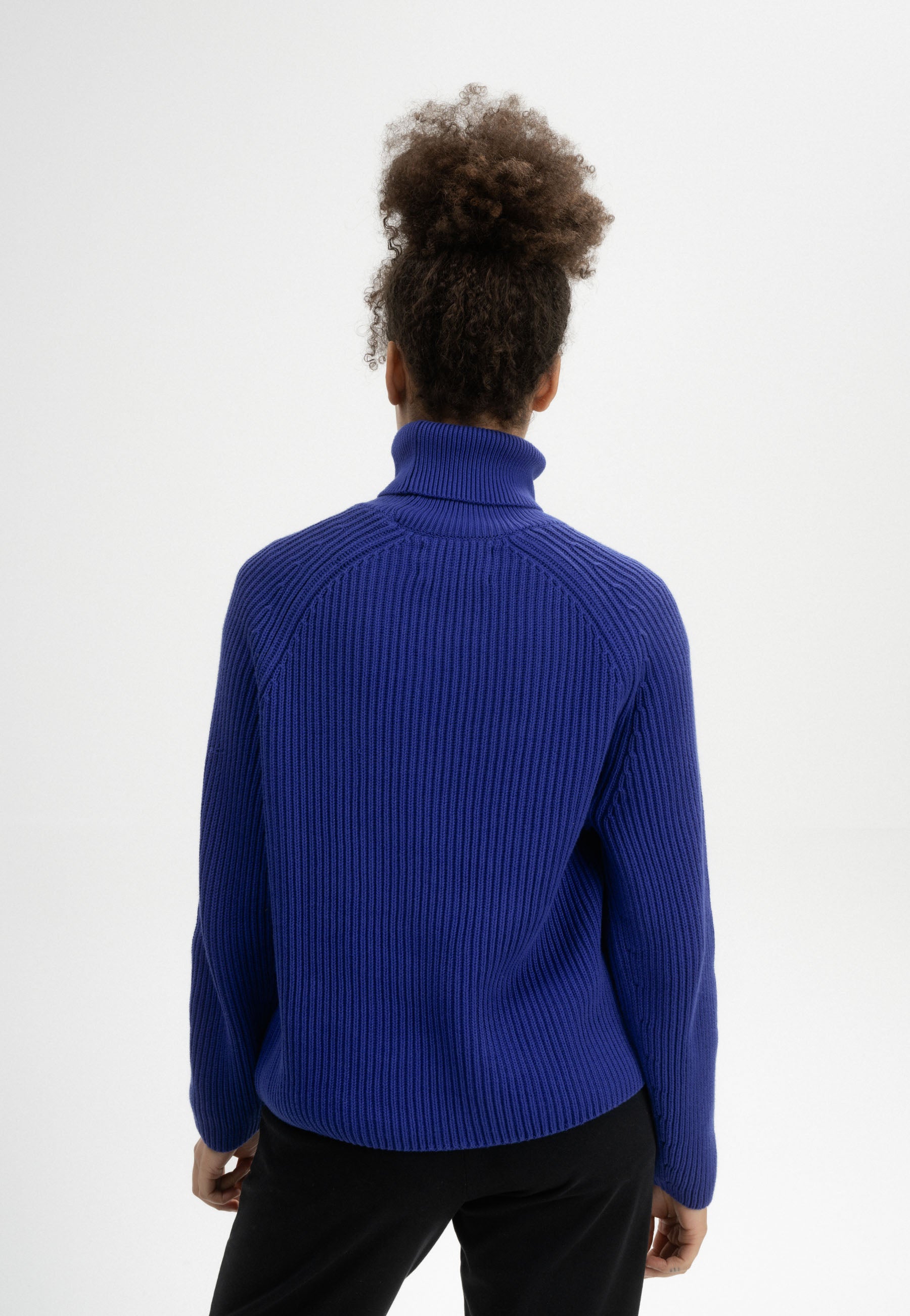 MELA womens vegan Knit Sweater Rib Turtleneck Chirha Bold Blue
