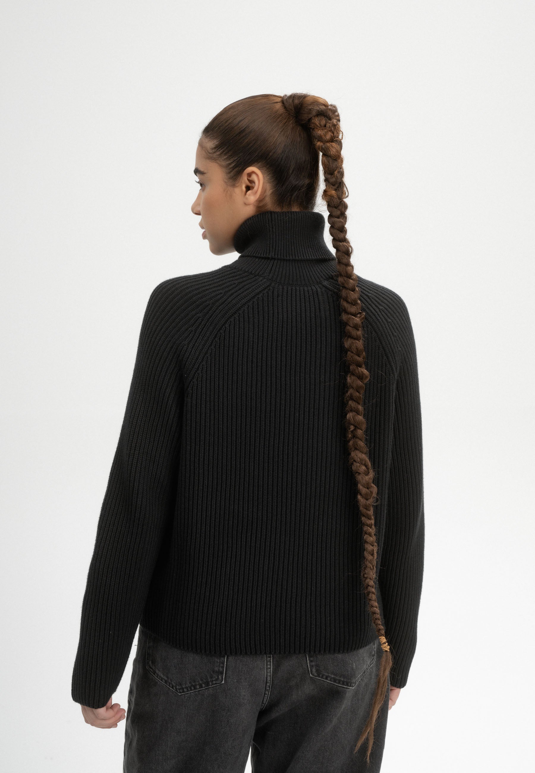 105187 - Damen vegan Strickpullover Rippen-Rollkragen Chirha Schwarz 105187 - Damen vegan Strickpullover Rippen-Rollkragen Chirha Schwarz