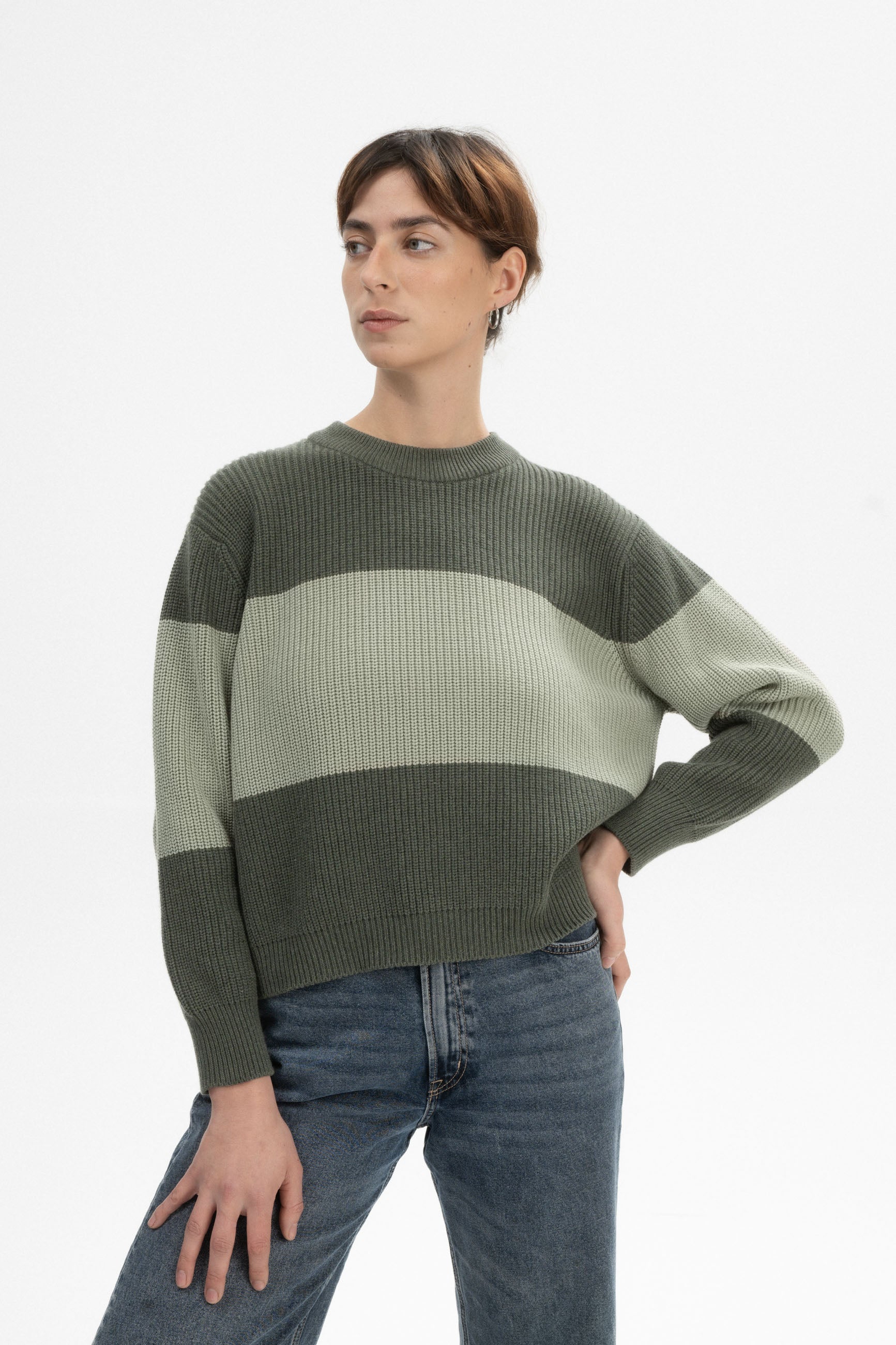 MELA Damen vegan Strickpullover Rib Adah Stripes GrÃ¼n nge/GrÃ¼ner Lehm