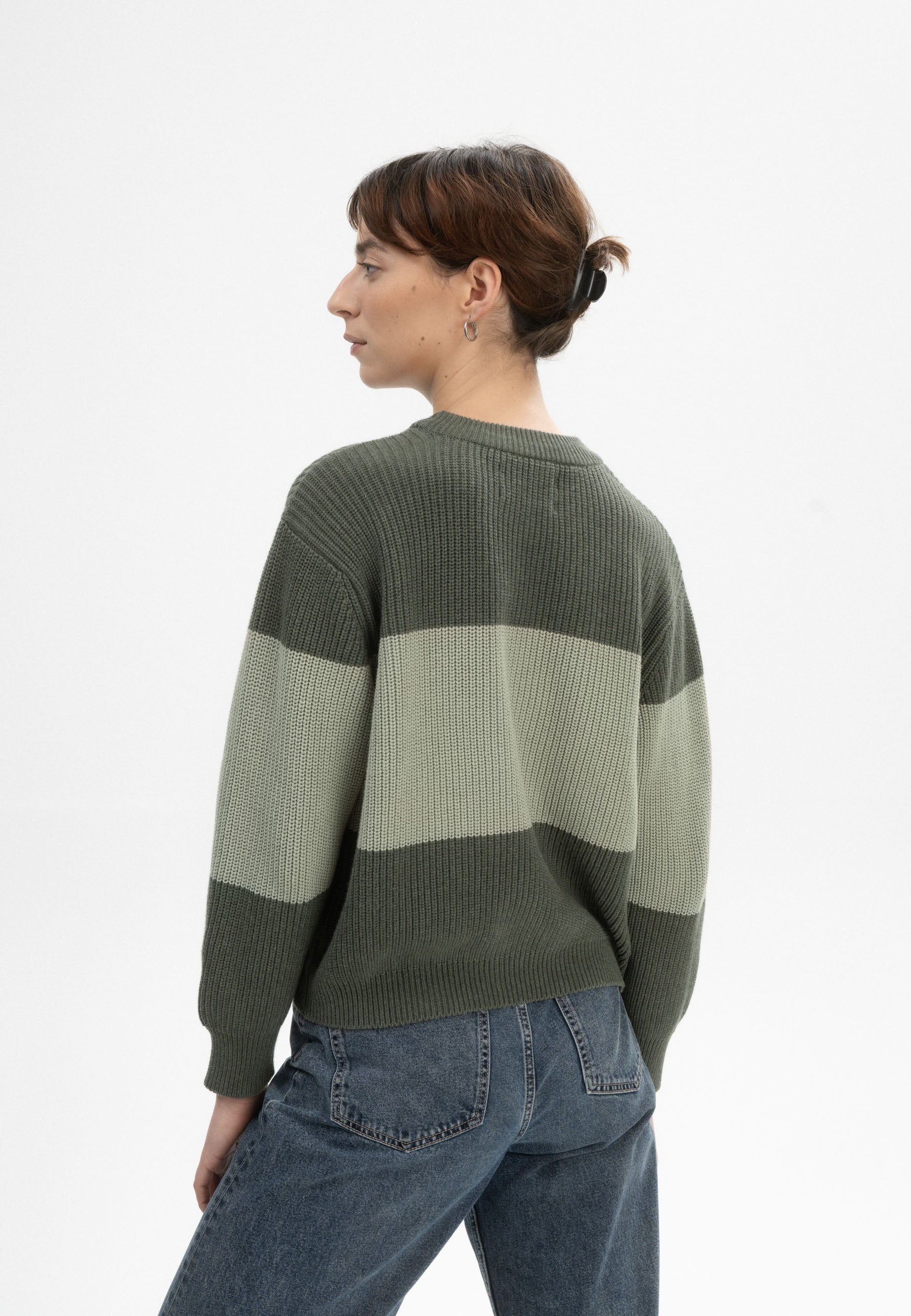 105194 - Damen vegan Strickpullover Rib Adah Stripes Grün Melange Grüner Lehm 105194 - Damen vegan Strickpullover Rib Adah Stripes Grün Melange Grüner Lehm