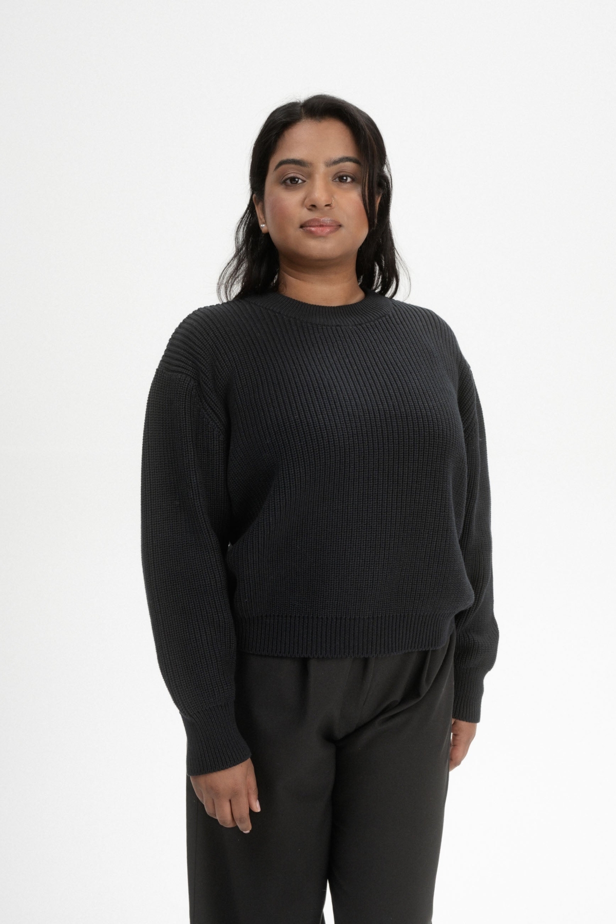 MELA Damen vegan Strickpullover Rippe Adah Schwarz