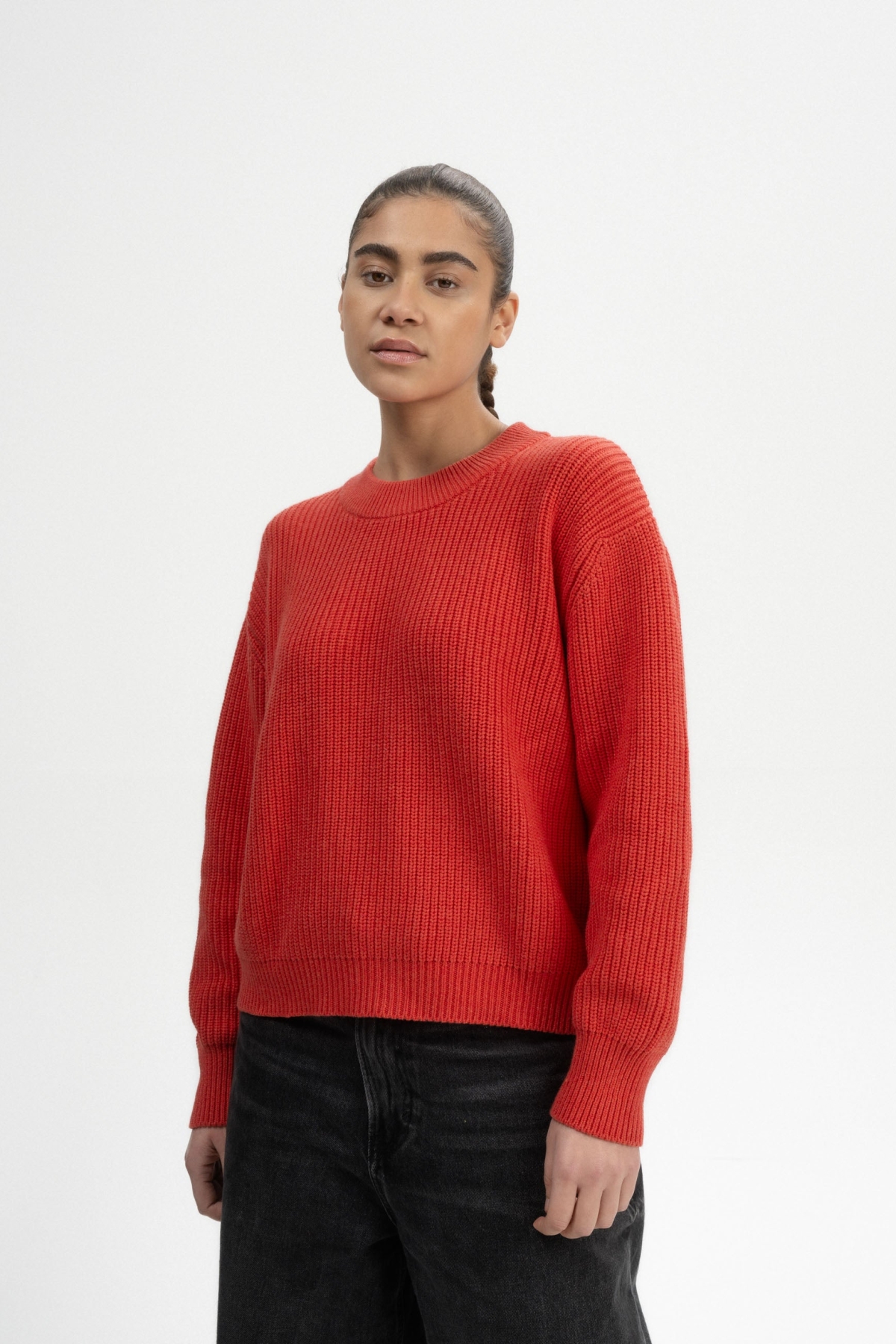 MELA Damen vegan Strickpullover Rippe Adah Red Apple nge
