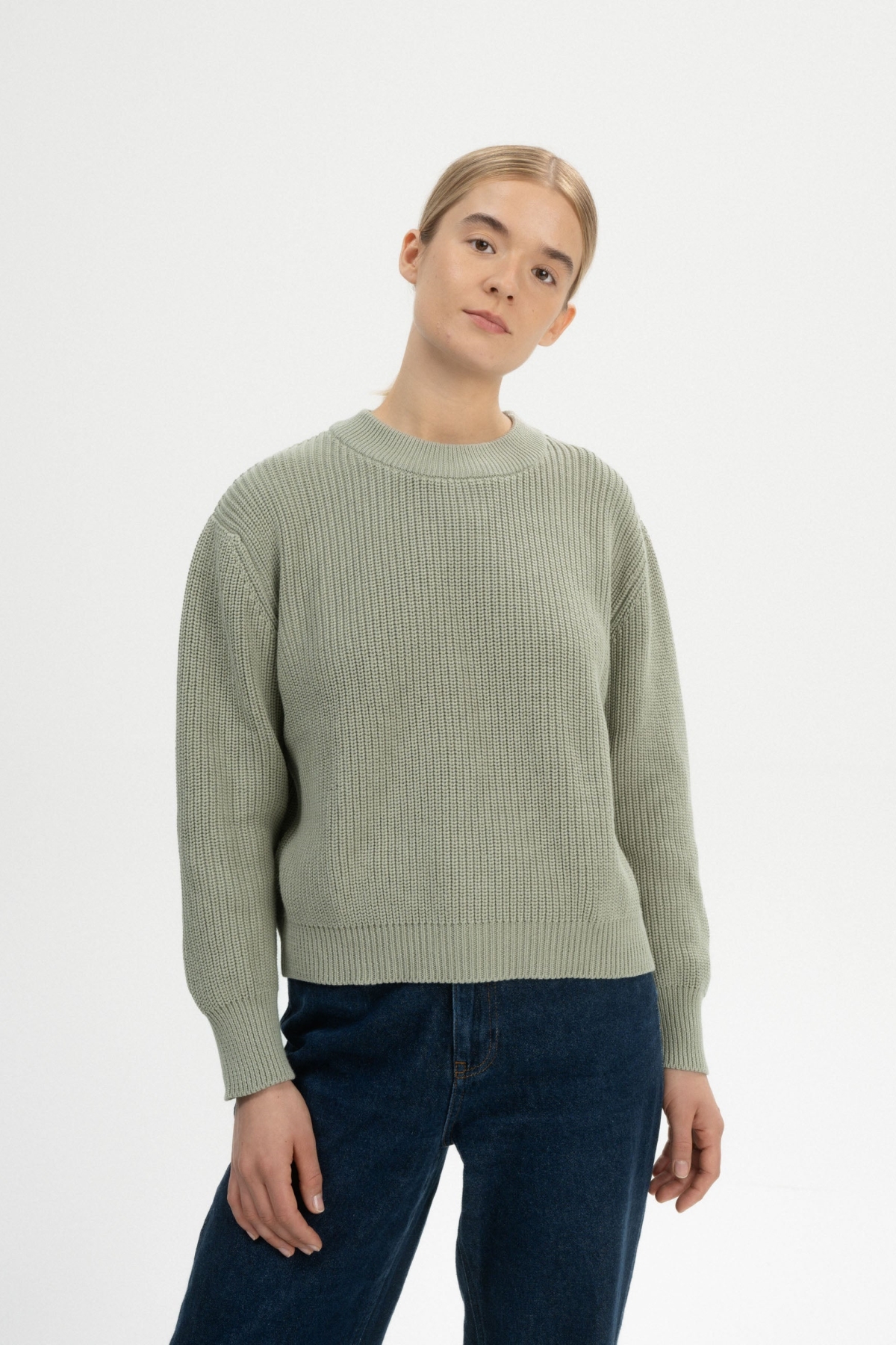 MELA Damen vegan Strickpullover Rippe Adah GrÃ¼ner Lehm