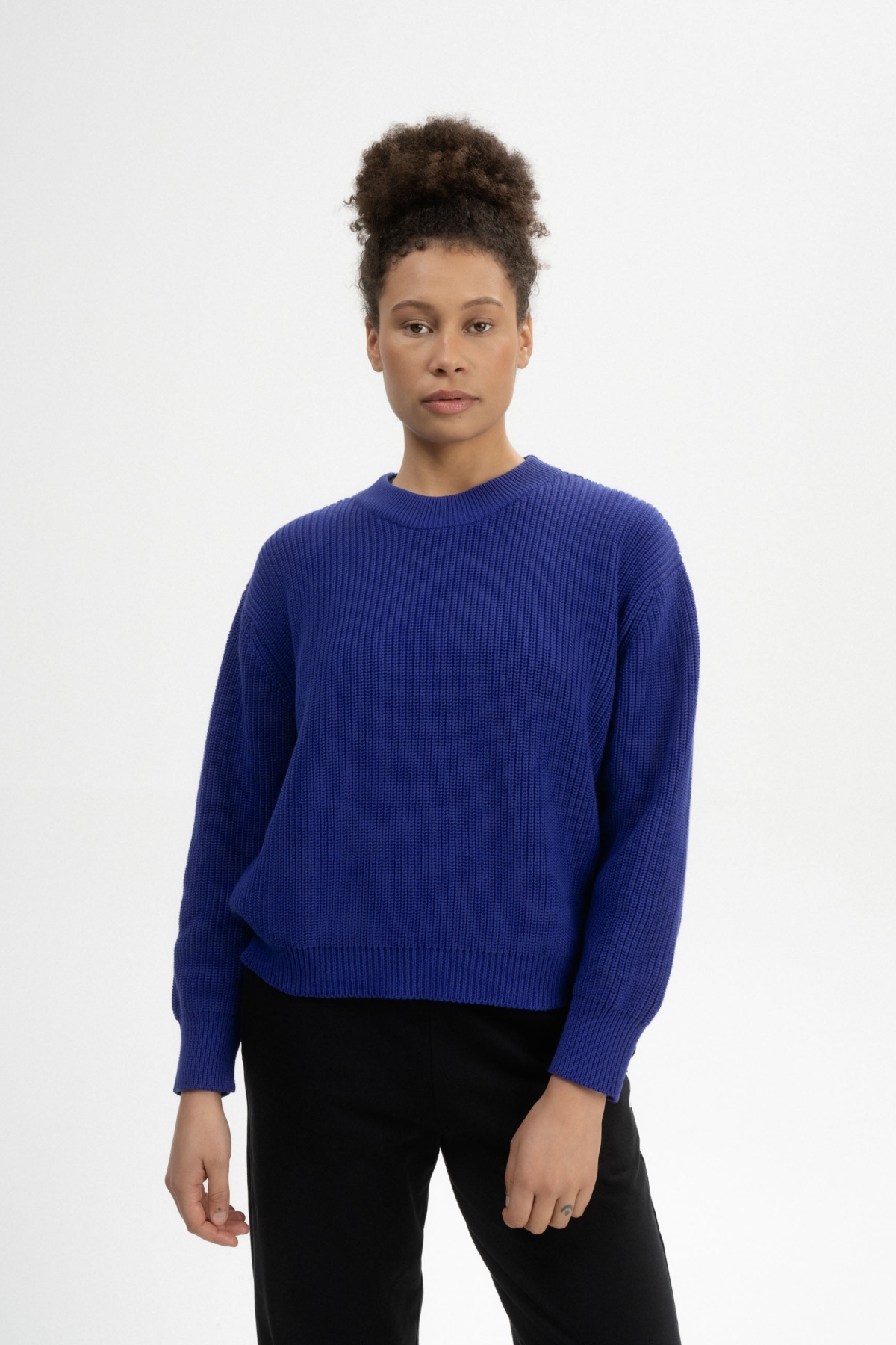 MELA Damen vegan Strickpullover Rippe Adah Bold Blue