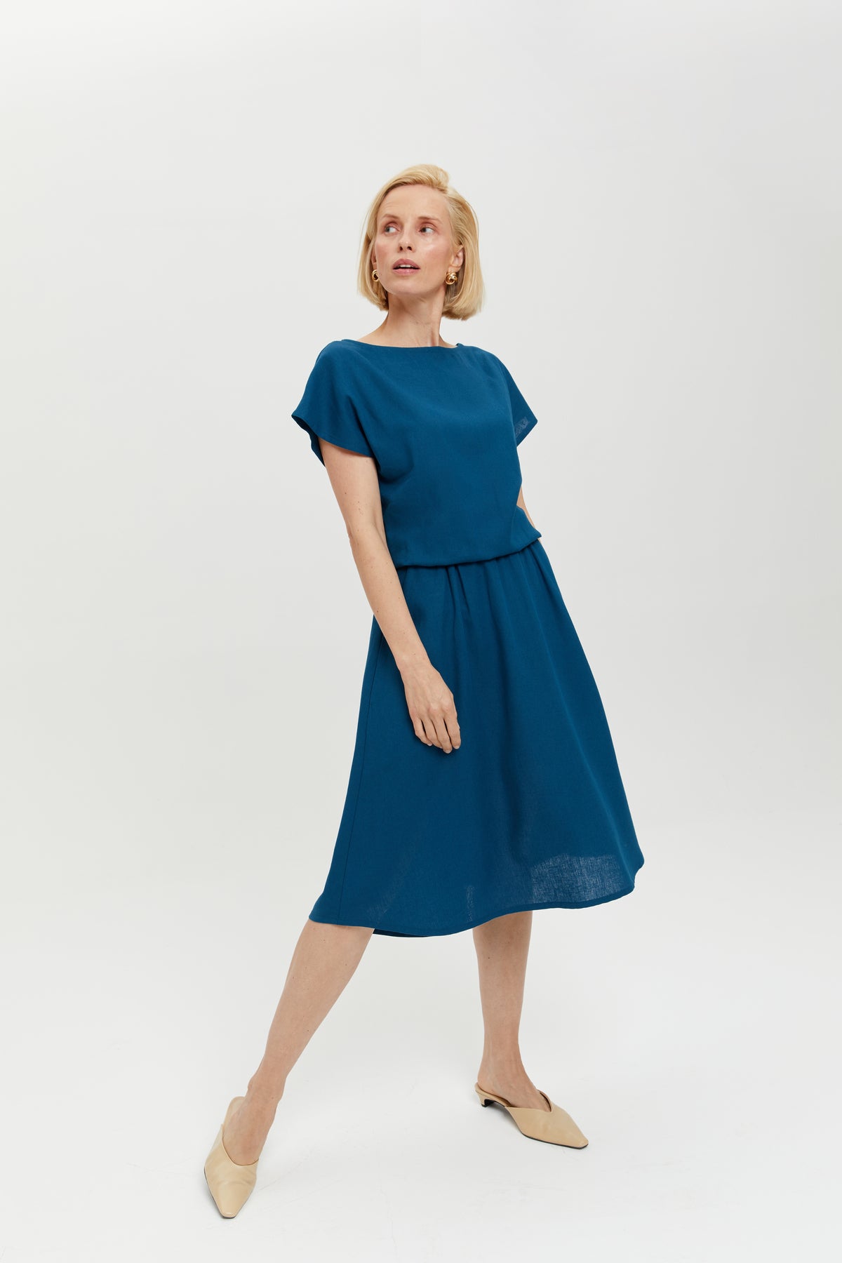 AYANI womens vegan Dress Nane Short Sleeve Petrol Blue