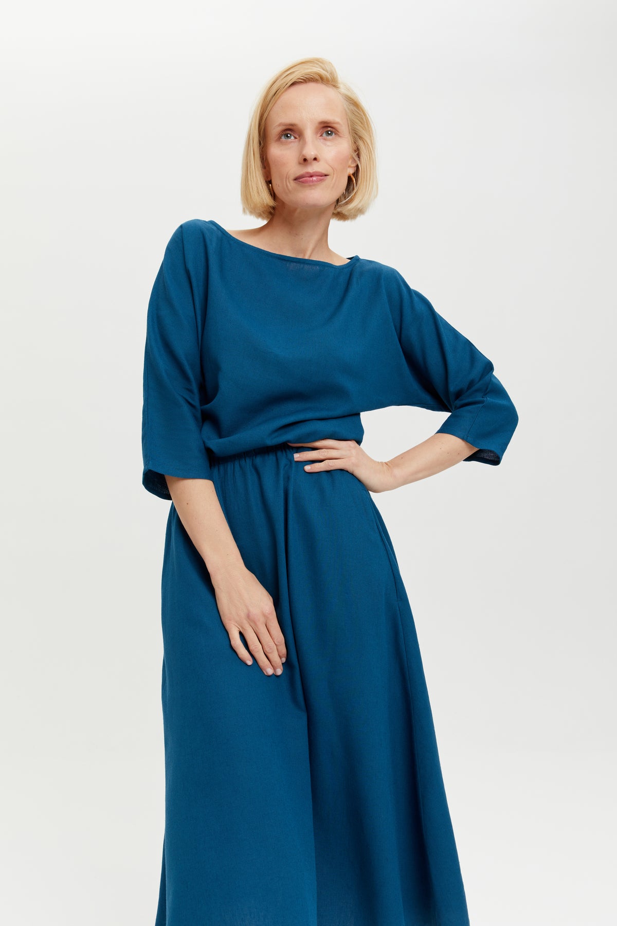 AYANI womens vegan Dress Nane Long Sleeve Petrol Blue