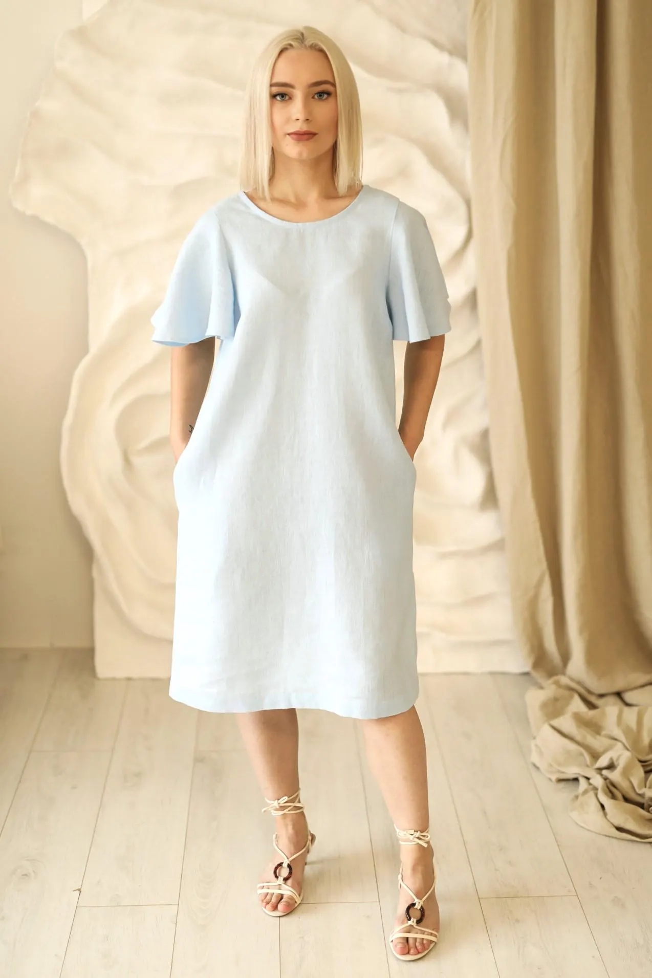 105323 - Damen vegan Kleid Capri Himmelblau 105323 - Damen vegan Kleid Capri Himmelblau