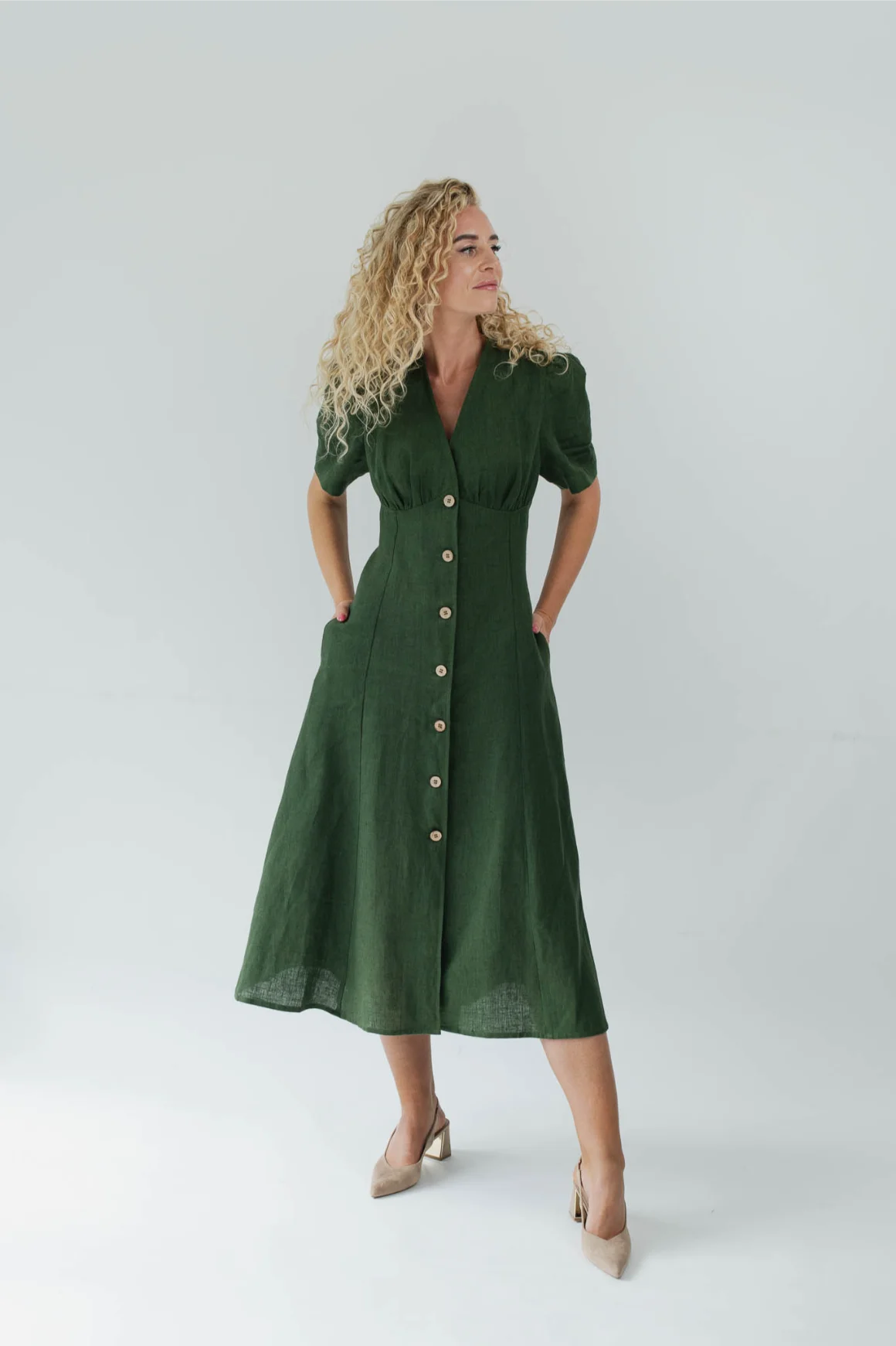 slim fit dress slacks Green Cotton-Linen Dress | Comfy, Flattering, and Shapely main image 1