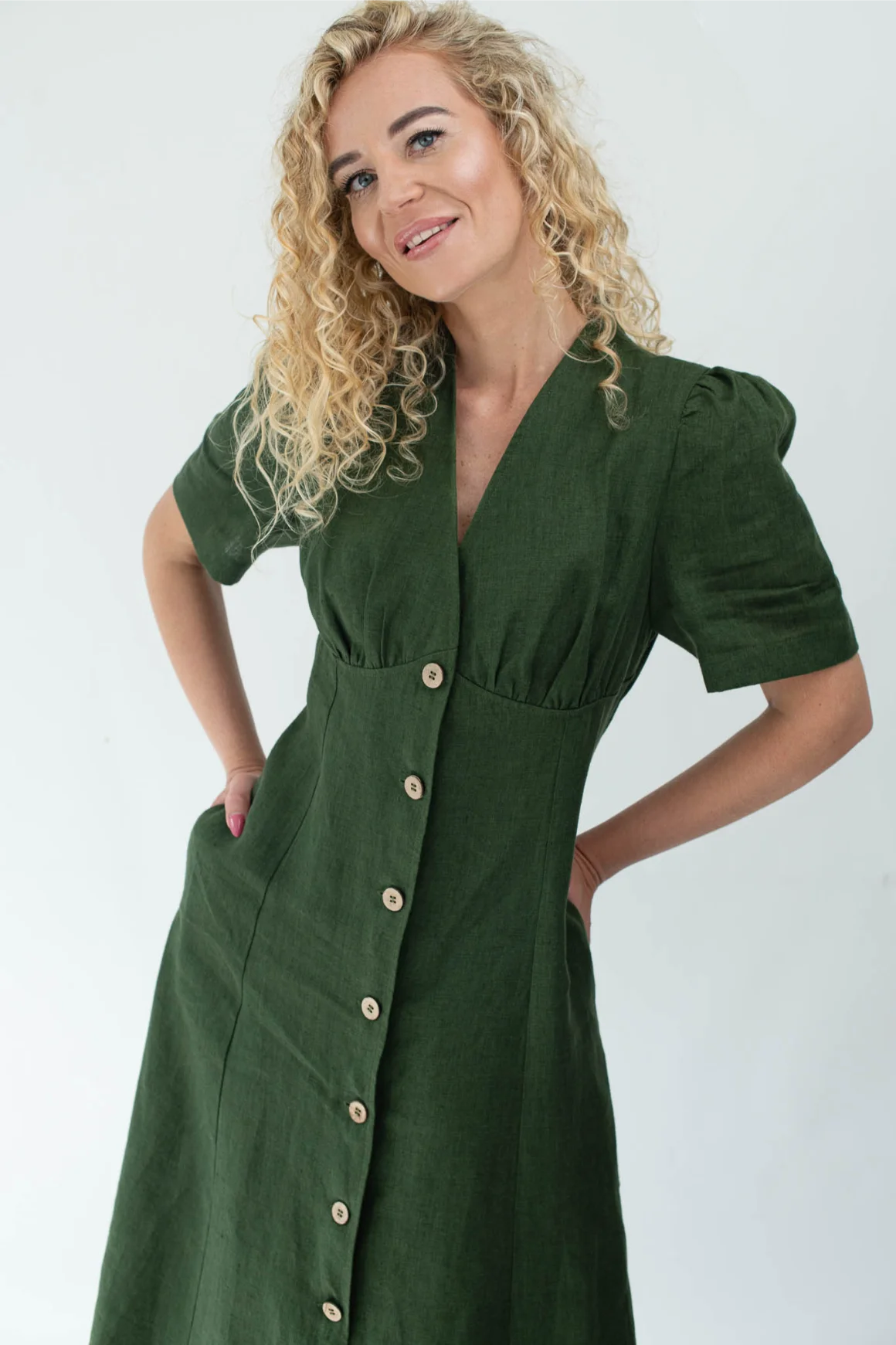 Amber Linen Dress Boho Forest Green
