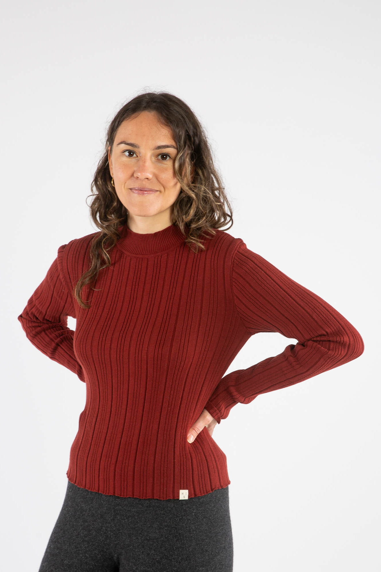 MATONA Damen vegan Longsleeve Ribbed Collared Maroon