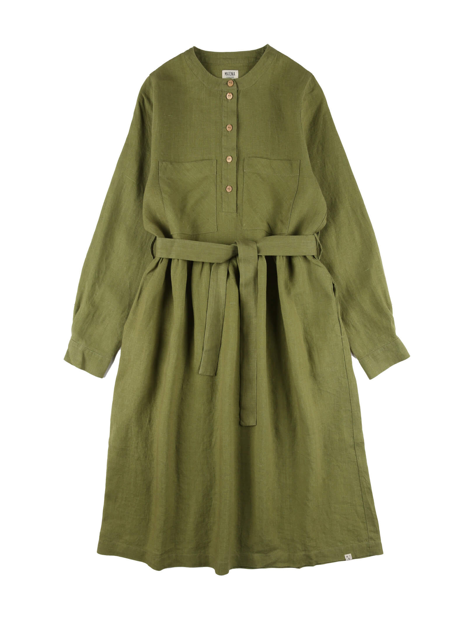 MATONA womens vegan Dress Belted Cardamom Green